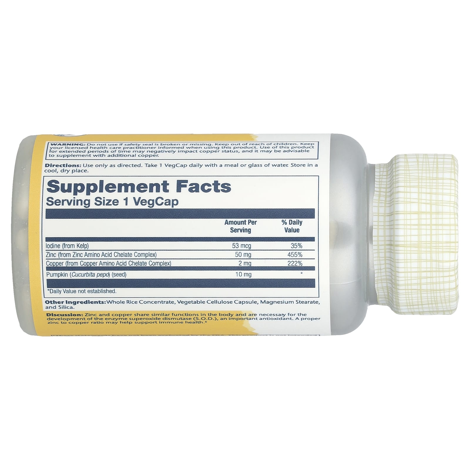 Solaray, Zinc Copper with Kelp & Pumpkin Seed, 100 VegCaps - Image 2