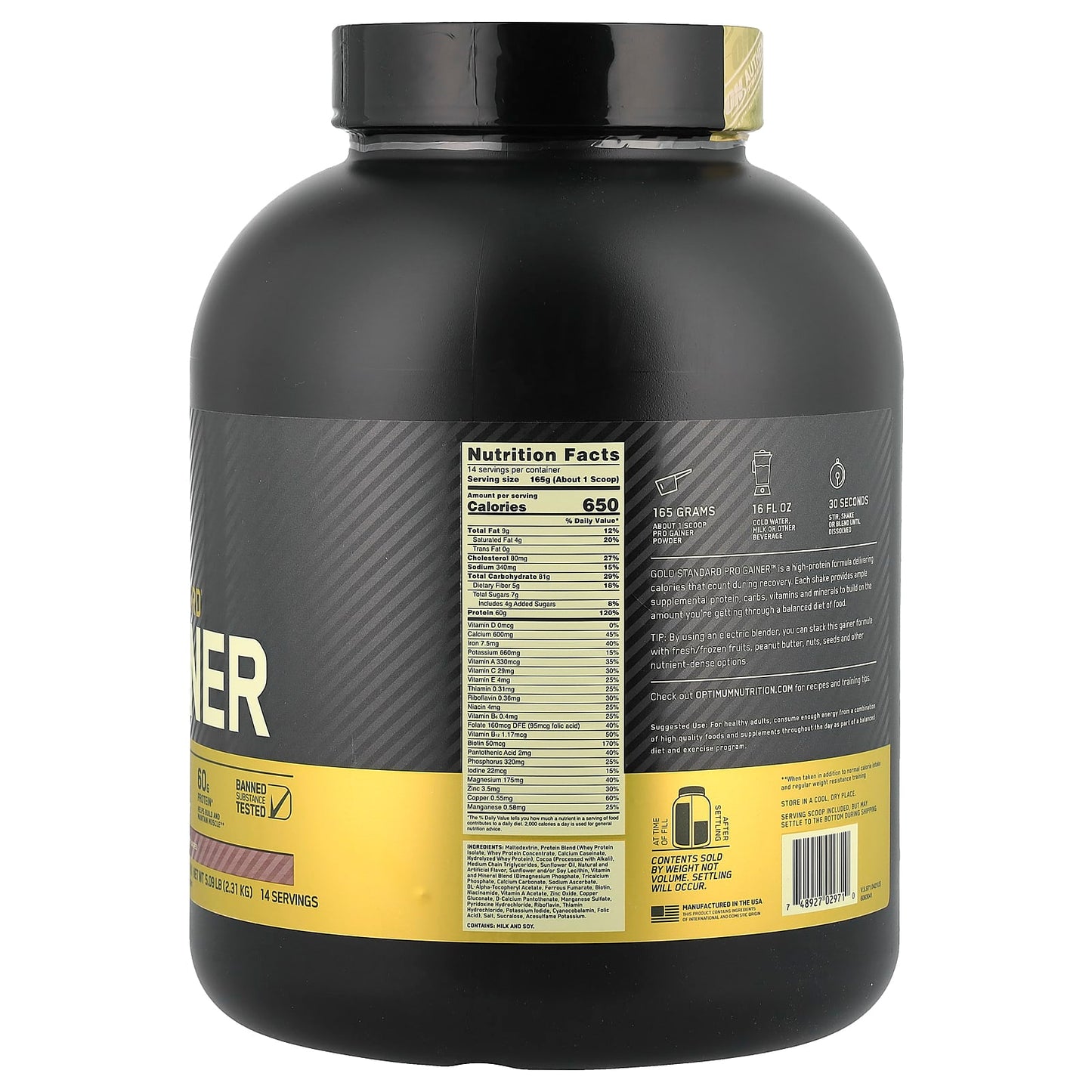 Optimum Nutrition, Gold Standard® Pro Gainer, Double Chocolate, 5.09 lb (2.31 kg) - Image 2