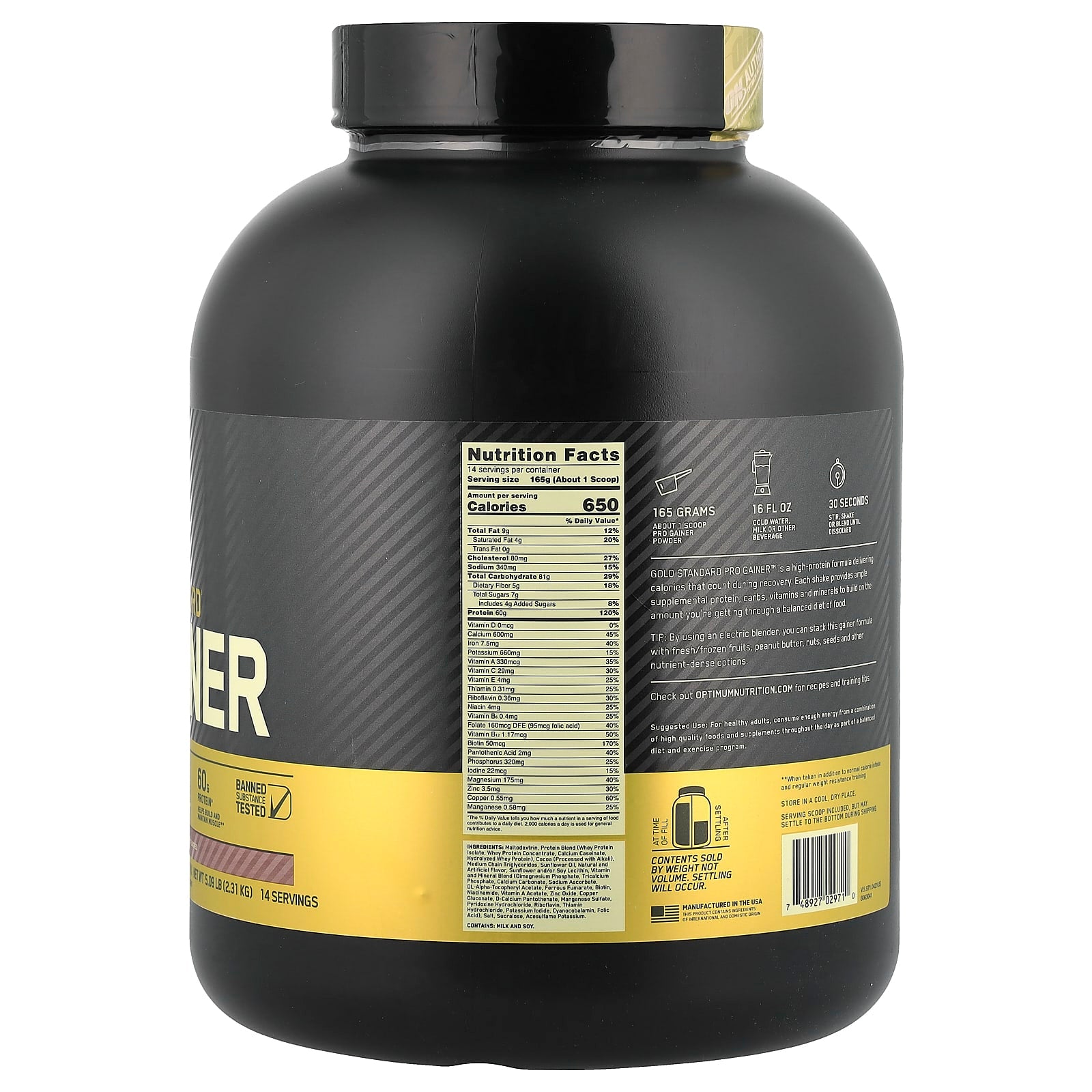 Optimum Nutrition, Gold Standard® Pro Gainer, Double Chocolate, 5.09 lb (2.31 kg) - Image 2