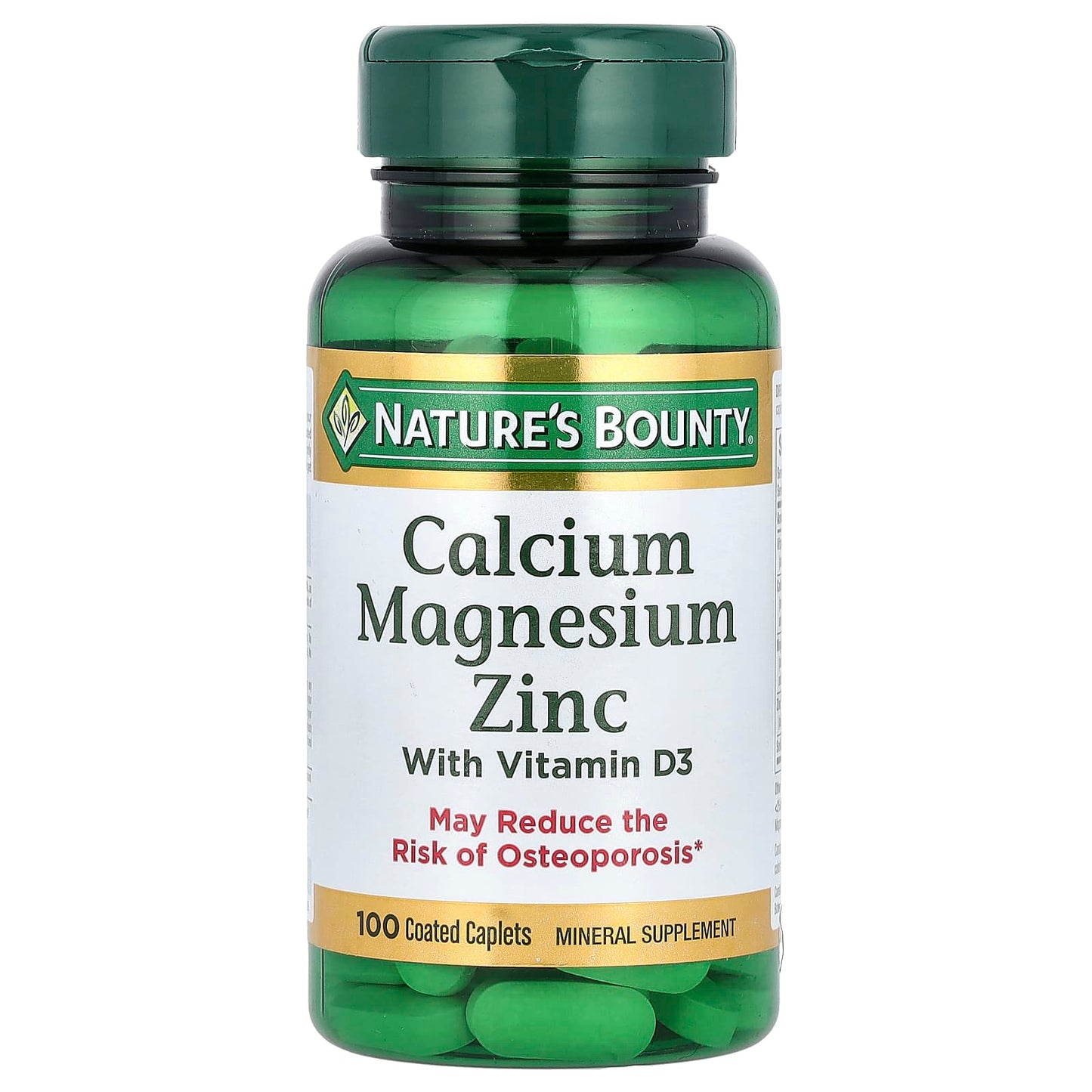 Nature's Bounty, Calcium Magnesium Zinc with Vitamin D3, 100 Coated Caplets - Image 1