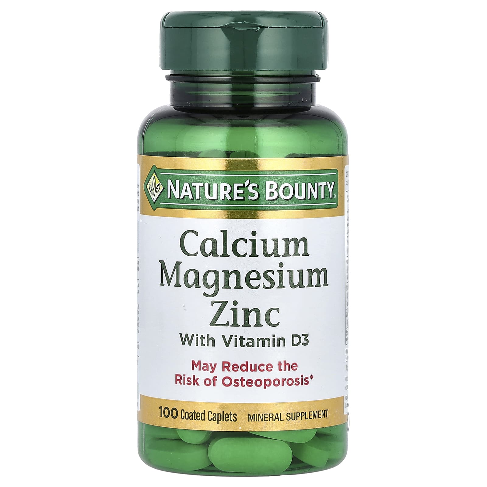 Nature's Bounty, Calcium Magnesium Zinc with Vitamin D3, 100 Coated Caplets - Image 1