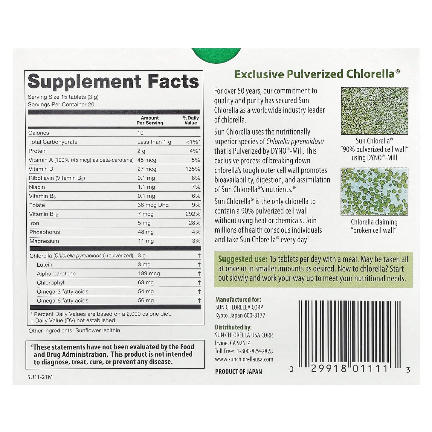 Sun Chlorella, Chlorella Supplement, 200 mg, 300 Tablets - Image 2