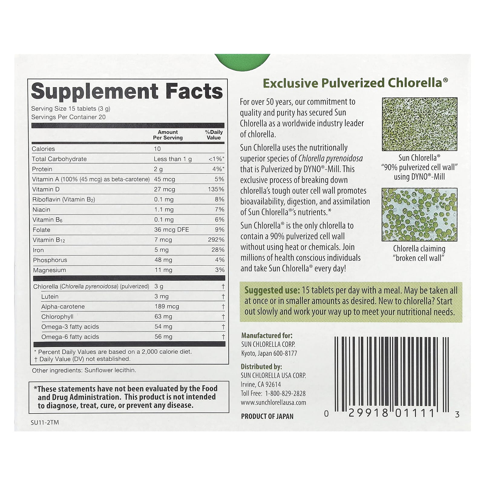 Sun Chlorella, Chlorella Supplement, 200 mg, 300 Tablets - Image 2