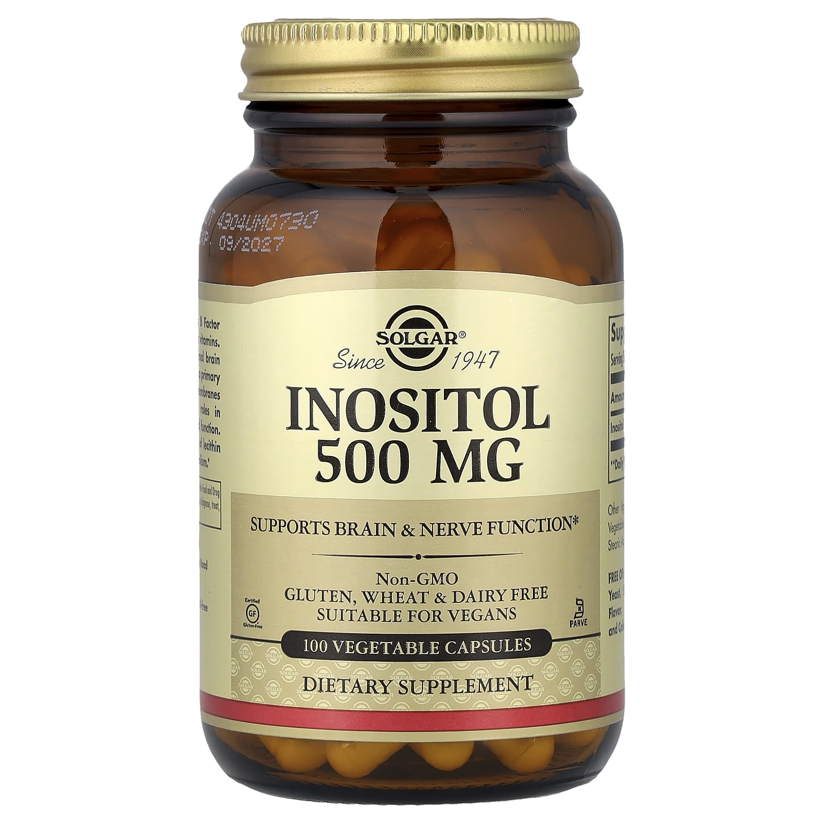 Solgar, Inositol, 500 mg, 100 Vegetable Capsules - Image 1