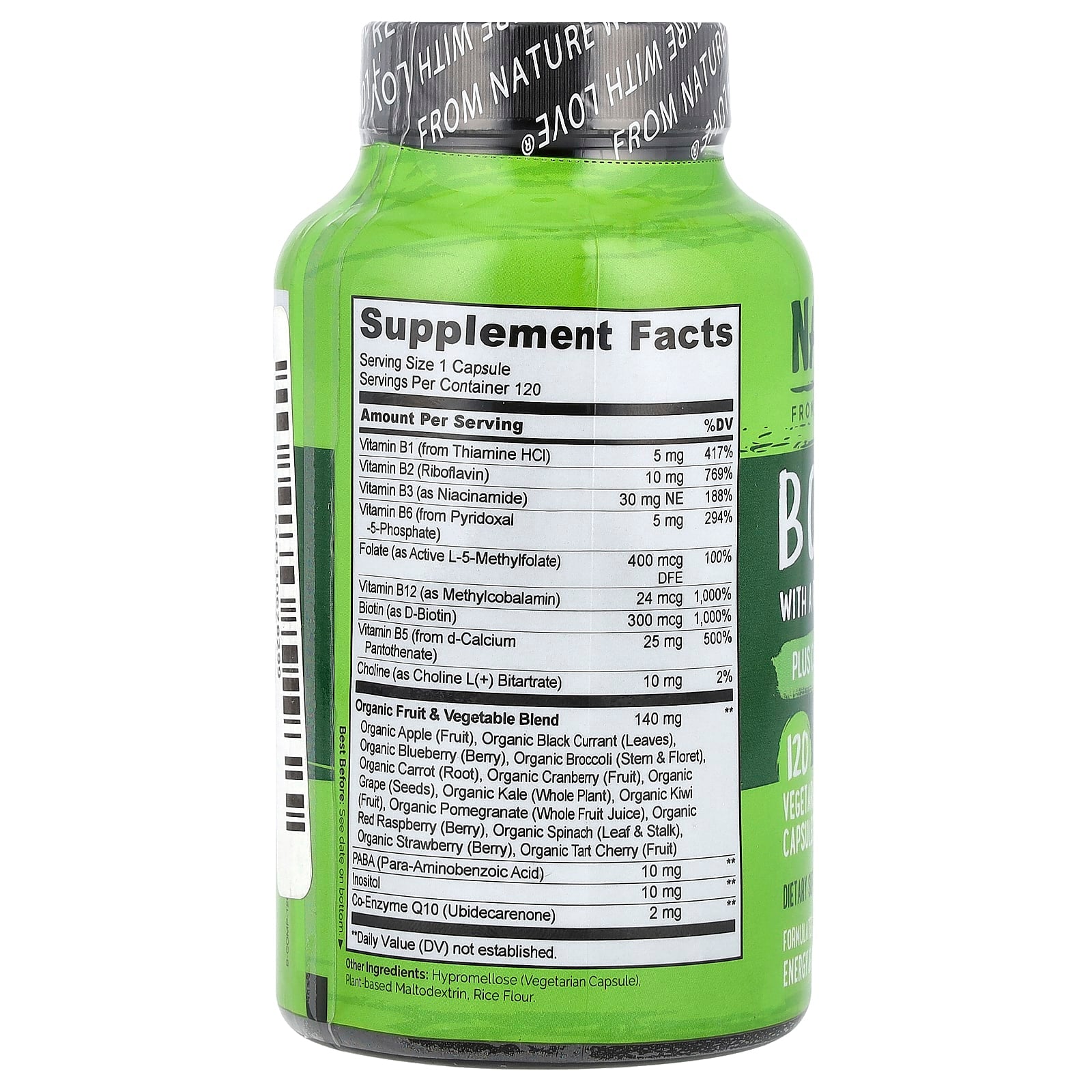 NATURELO, B Complex with a Fruit & Vegetable Blend, Plus CoQ10, 120 Vegetarian Capsules - Image 2