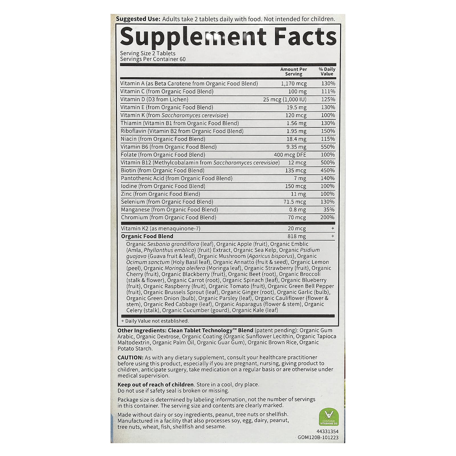 Garden of Life Organic Men's Multi, USDA Organic, 120 Vegan Tablets - Image 2