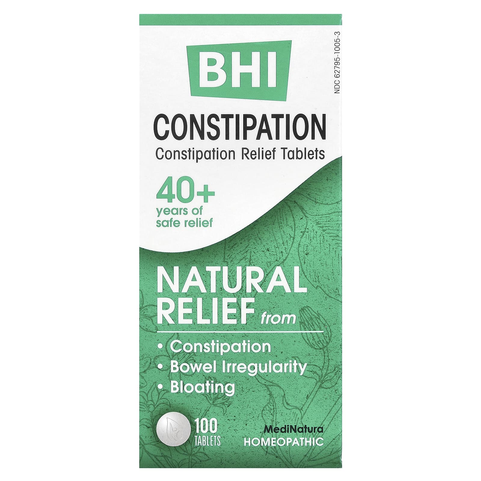 MediNatura, BHI, Constipation Relief, 100 Tablets - Image 1