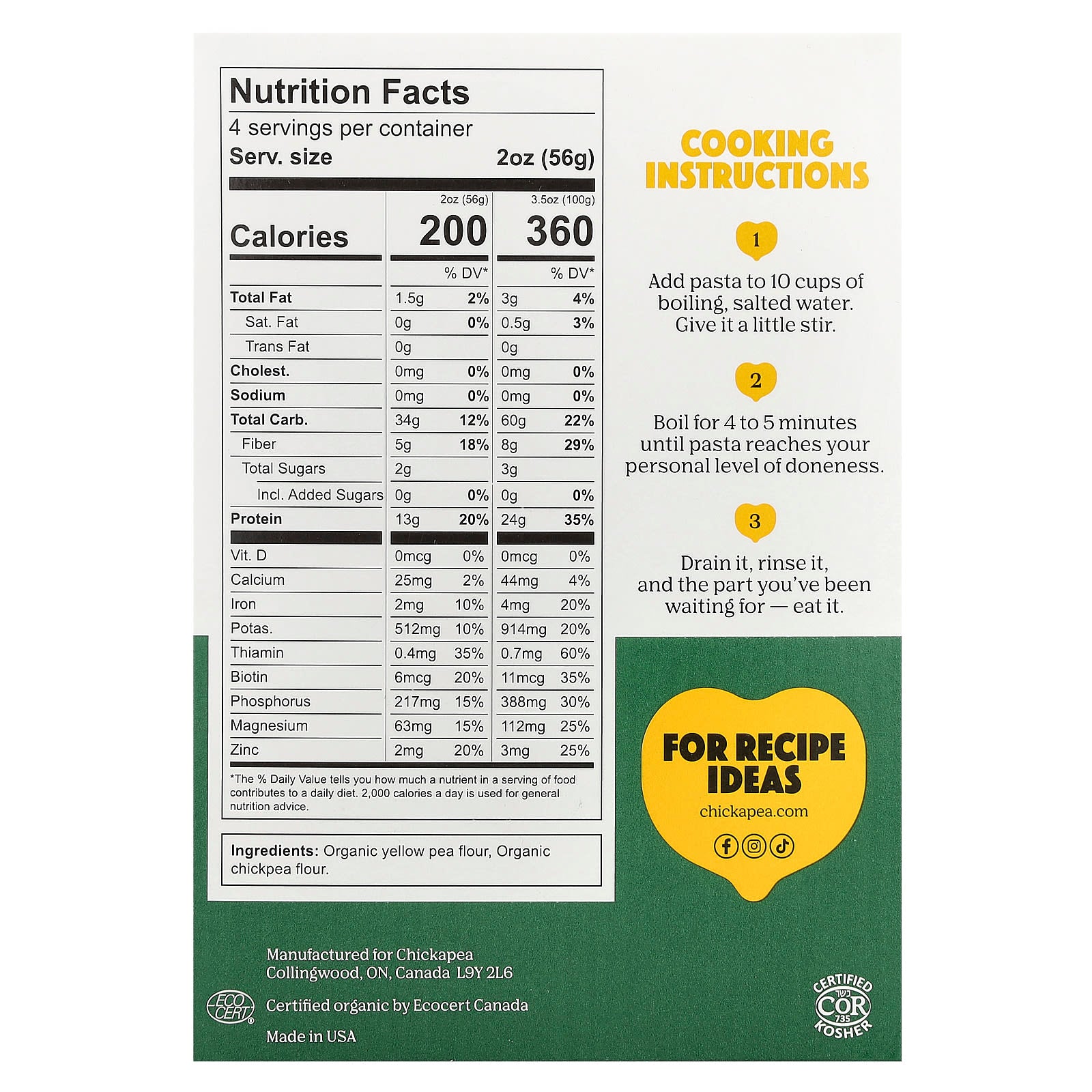High-Protein Organic Pasta by Chickapea, 8 oz, Vegan & Gluten-Free - Image 2