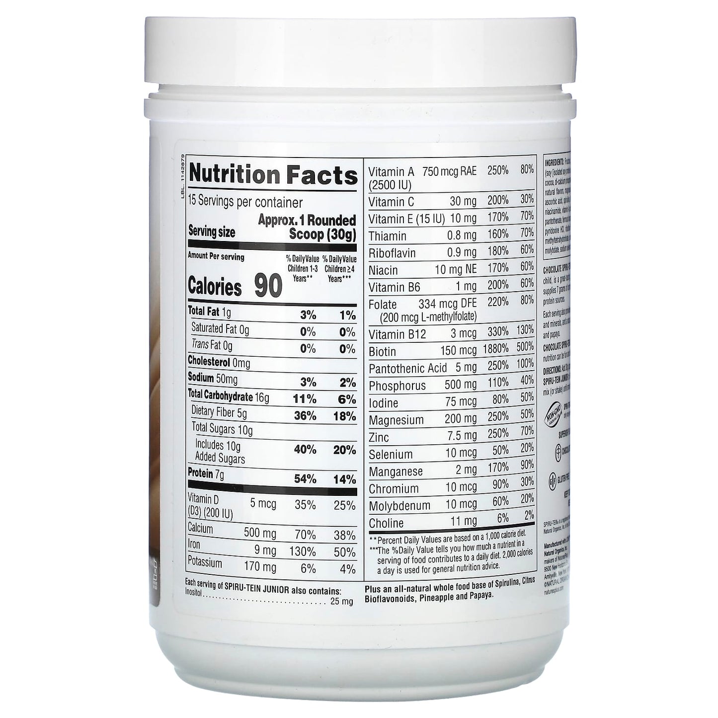 NaturesPlus, Spiru-Tein Junior, Nutritious Thick Shake Mix For Kids, Chocolate, 1 lb (450 g) - Image 2