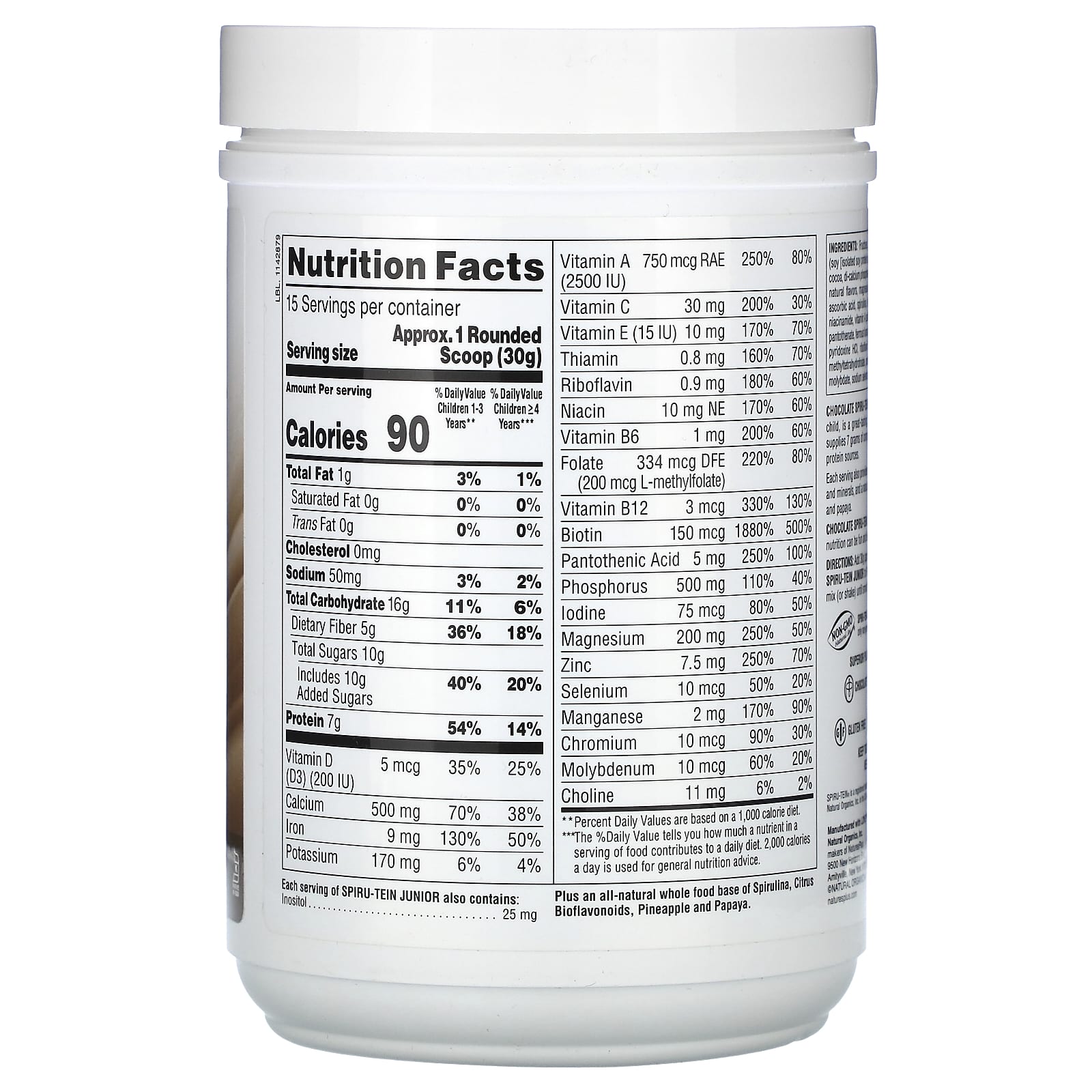 NaturesPlus, Spiru-Tein Junior, Nutritious Thick Shake Mix For Kids, Chocolate, 1 lb (450 g) - Image 2