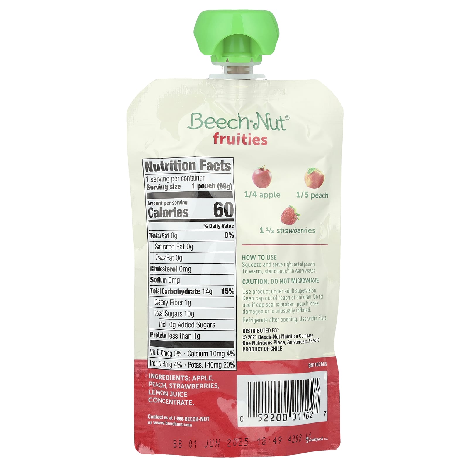 Beech-Nut Fruities Stage 2 Baby Food, 12 Pouches, Apple Peach & Strawberries - Image 2