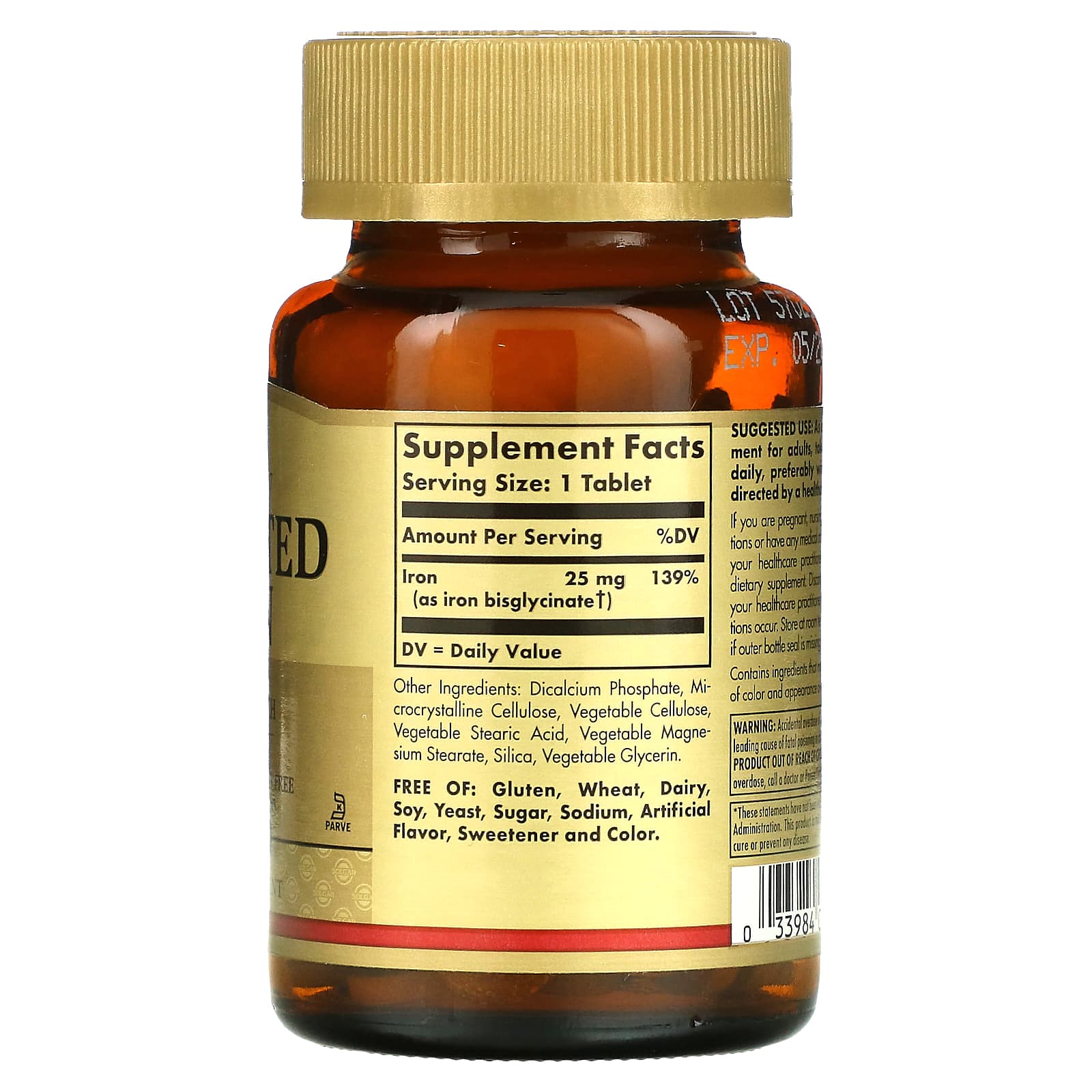 Solgar, Chelated Iron, 100 Tablets (25 mg per Tablet)