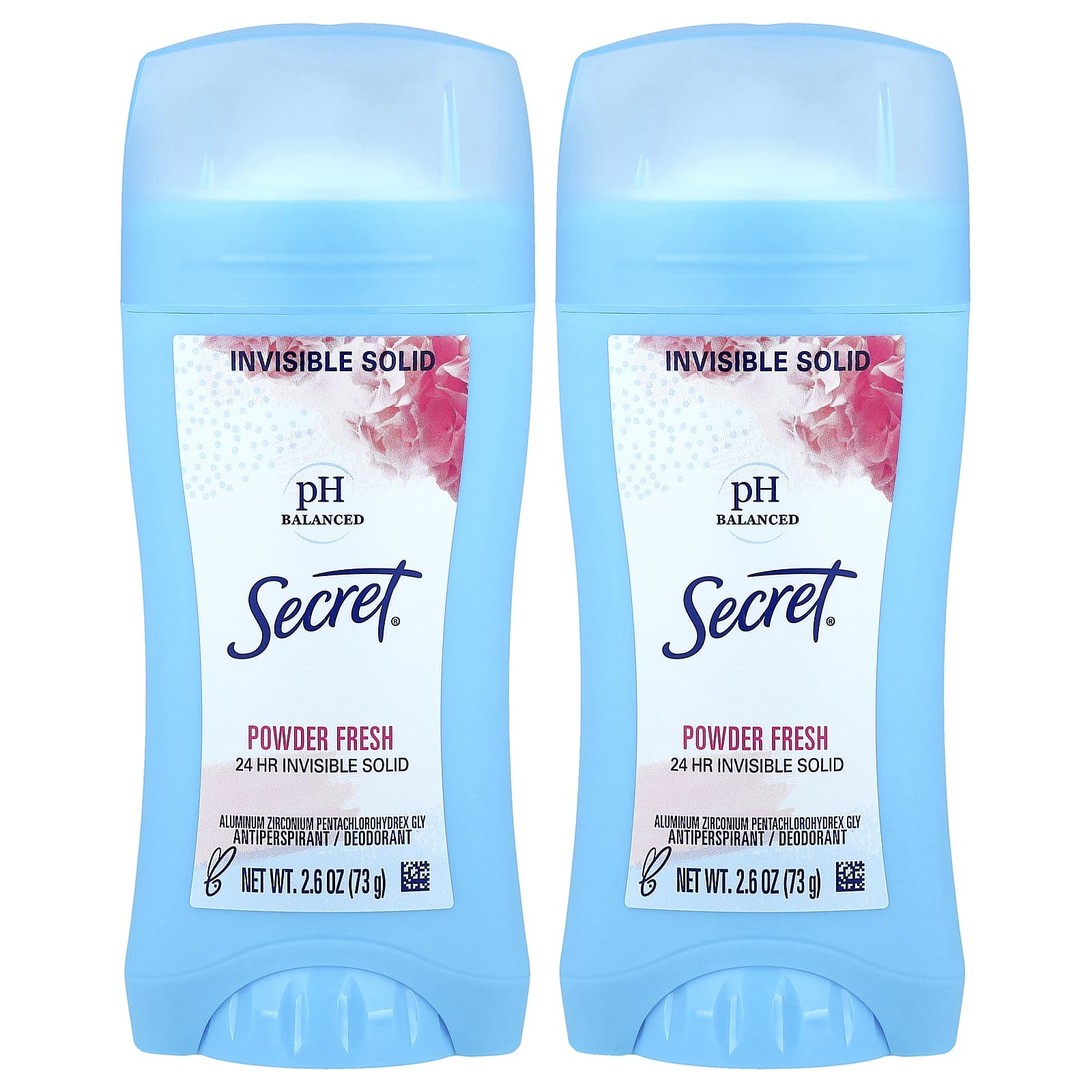 Secret, pH Balanced Invisible Solid Antiperspirant/Deodorant, Powder Fresh, Twin Pack, 2.6 oz (73 g) Each - Image 1