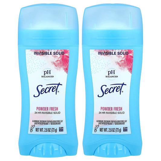 Secret, pH Balanced Invisible Solid Antiperspirant/Deodorant, Powder Fresh, Twin Pack, 2.6 oz (73 g) Each - Image 1