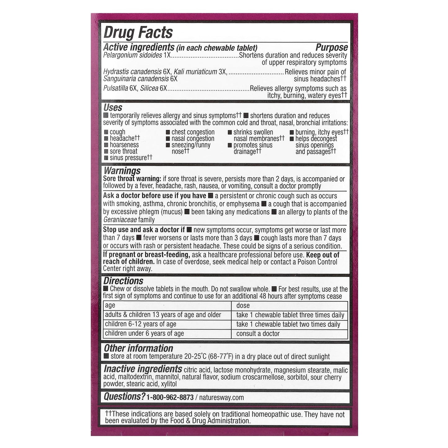 Nature's Way, Umcka®, Allergy + Sinus Relief Chewables, Ages 6+, Cherry, 20 Tablets - Image 2