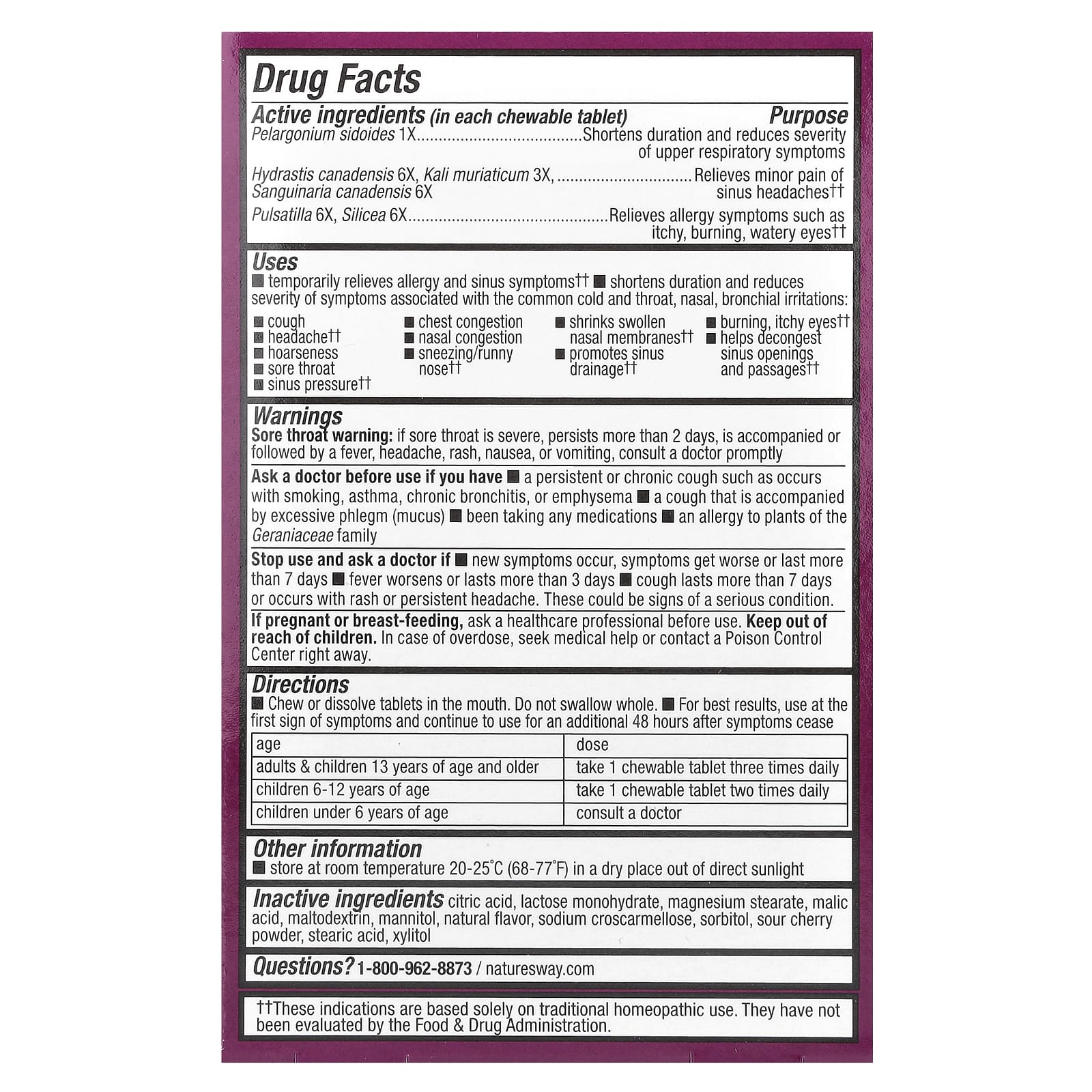 Nature's Way, Umcka®, Allergy + Sinus Relief Chewables, Ages 6+, Cherry, 20 Tablets - Image 2