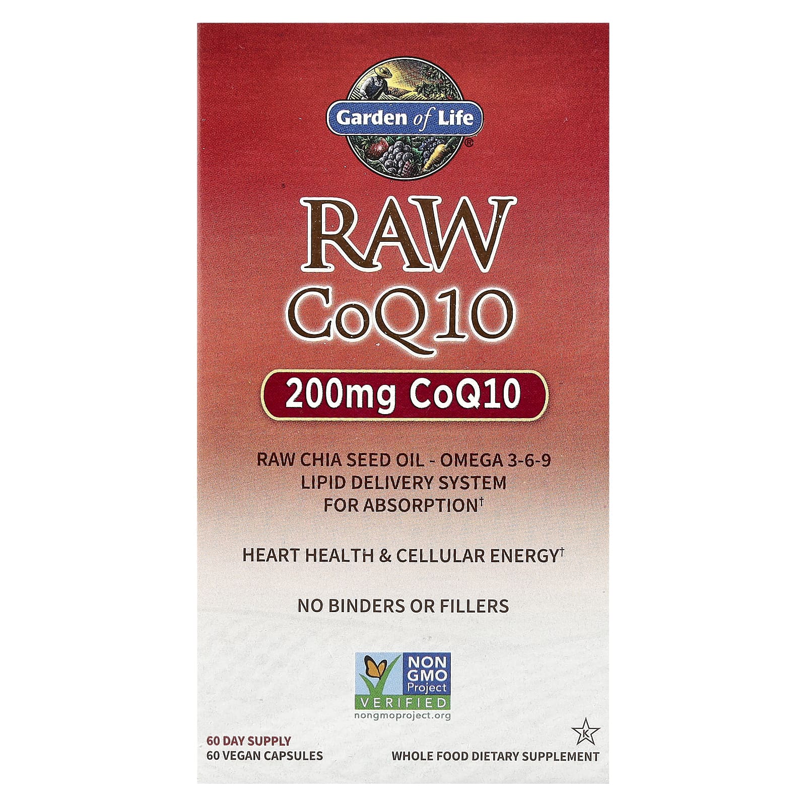 Garden of Life RAW CoQ10 200mg, 60 Vegan Capsules for Heart Health - Image 1