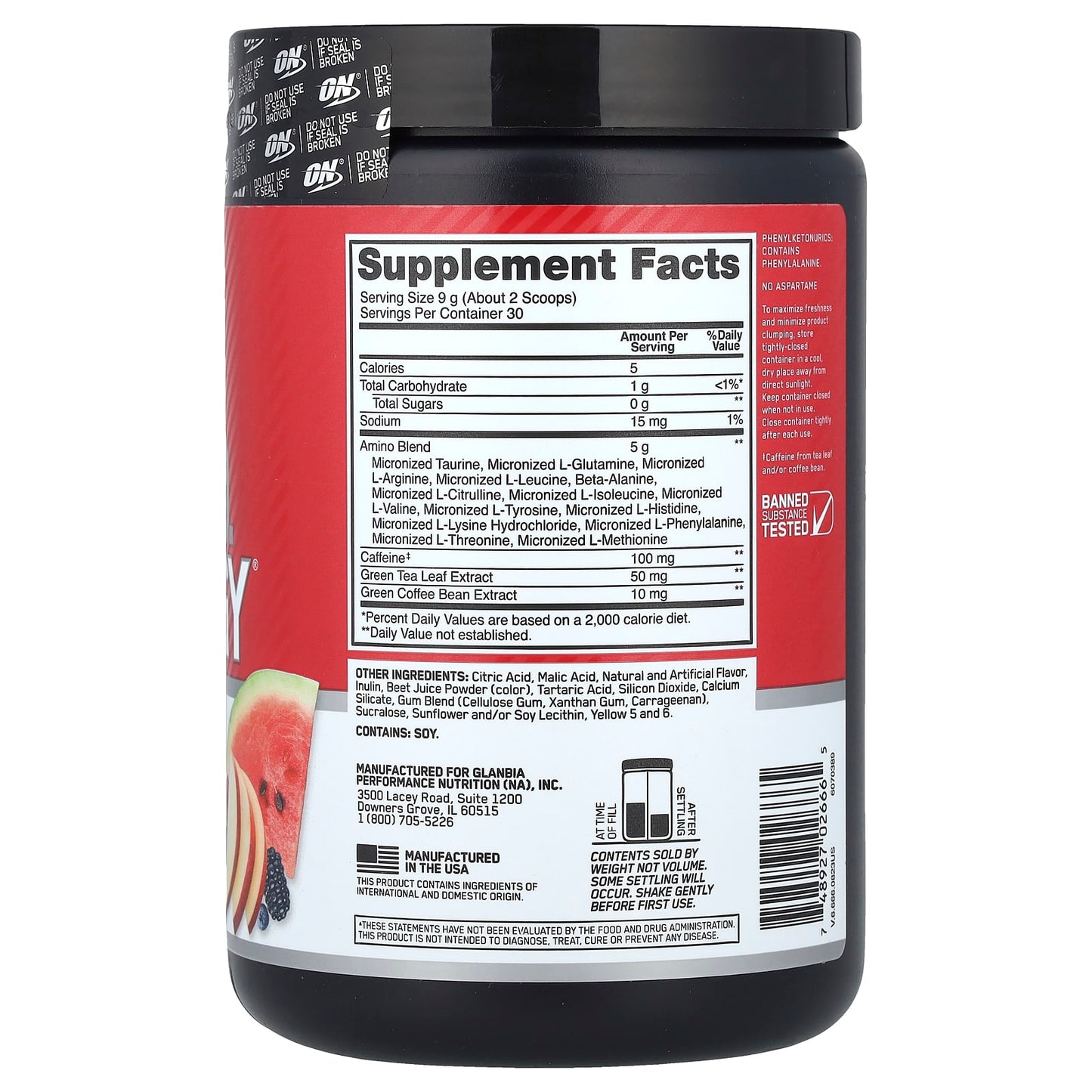 Optimum Nutrition, Essential Amin.O. Energy®, Fruit Fusion, 9.5 oz (270 g) - Image 2