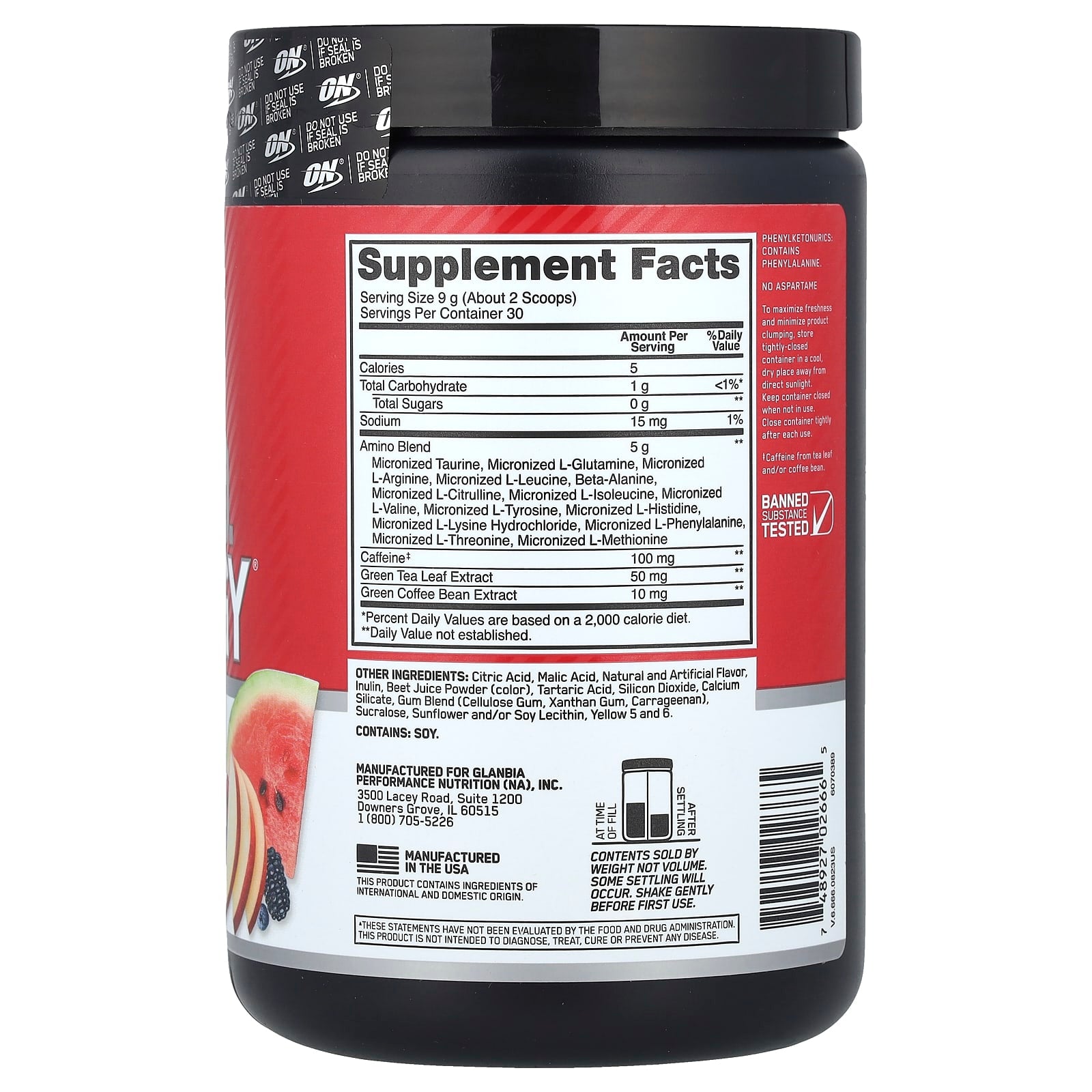 Optimum Nutrition, Essential Amin.O. Energy®, Fruit Fusion, 9.5 oz (270 g) - Image 2
