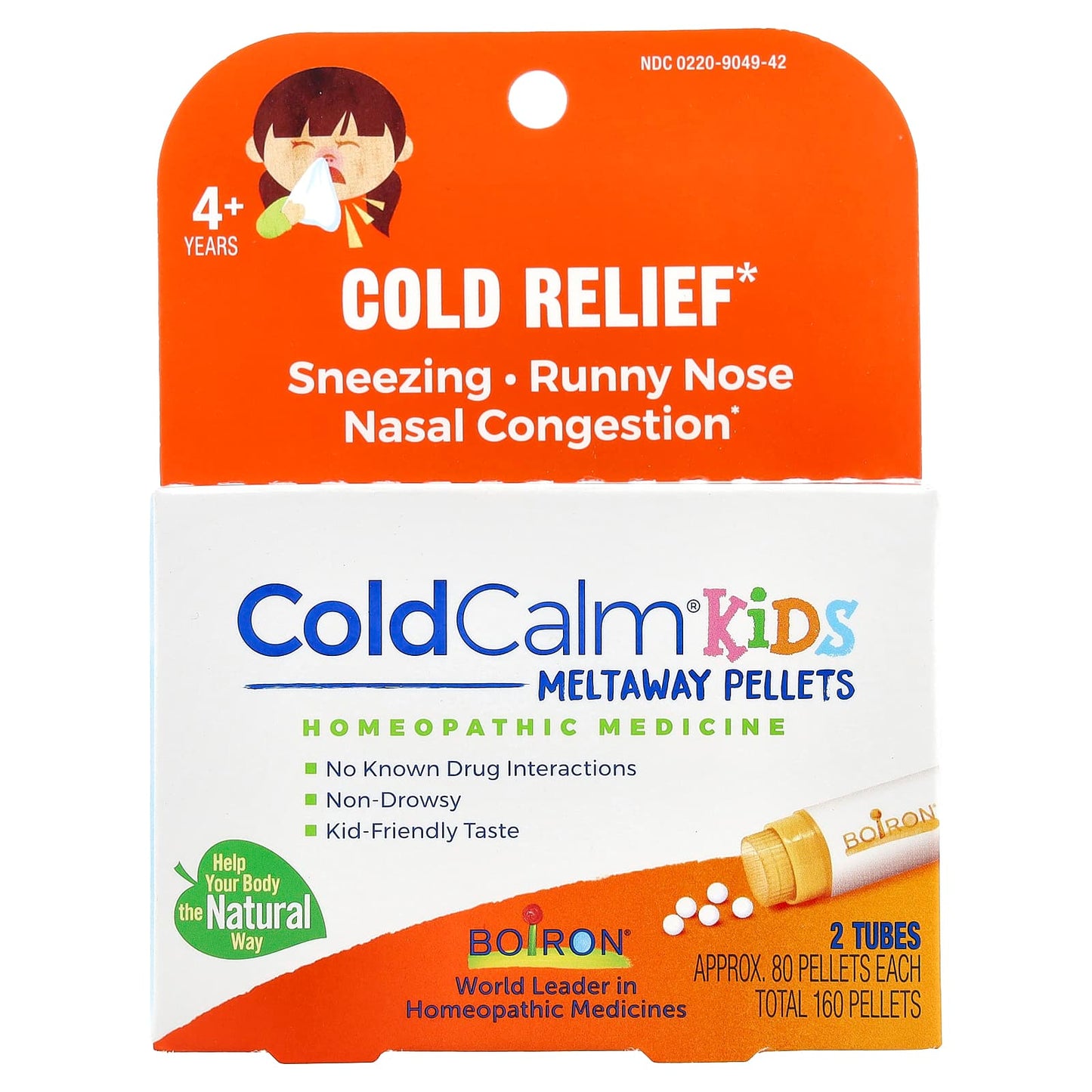 Boiron ColdCalm Kids Meltaway Pellets for Cold Relief, 4+ Years, 2 Tubes - Image 1