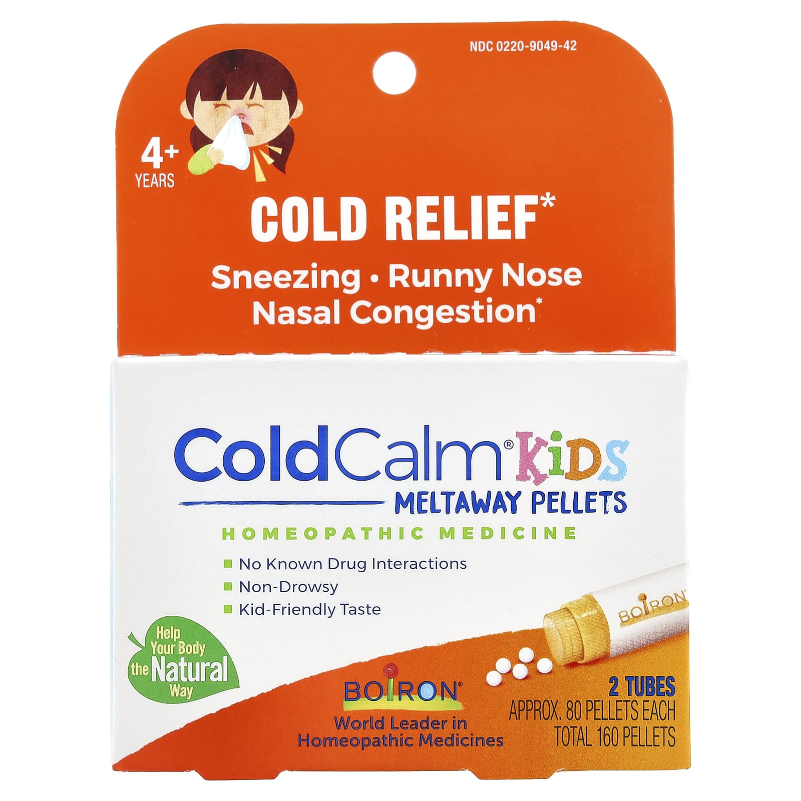 Boiron ColdCalm Kids Meltaway Pellets for Cold Relief, 4+ Years, 2 Tubes - Image 1