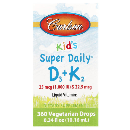Carlson Kid's Super Daily D3 + K2 Liquid Vitamins, 360 Droppers - Image 1