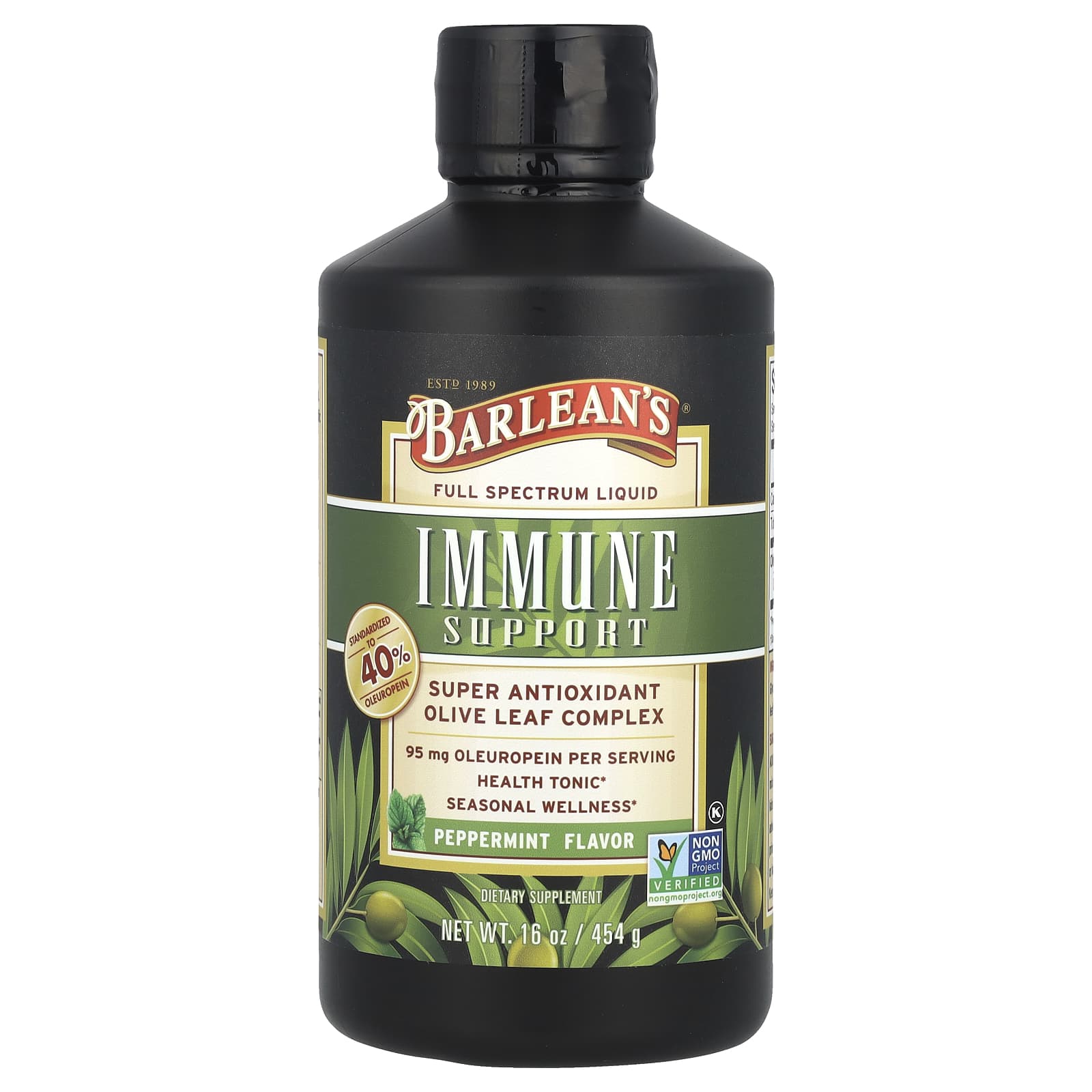 Barlean's Olive Leaf Complex, 95mg Oleuropein, 16oz Liquid - Image 1