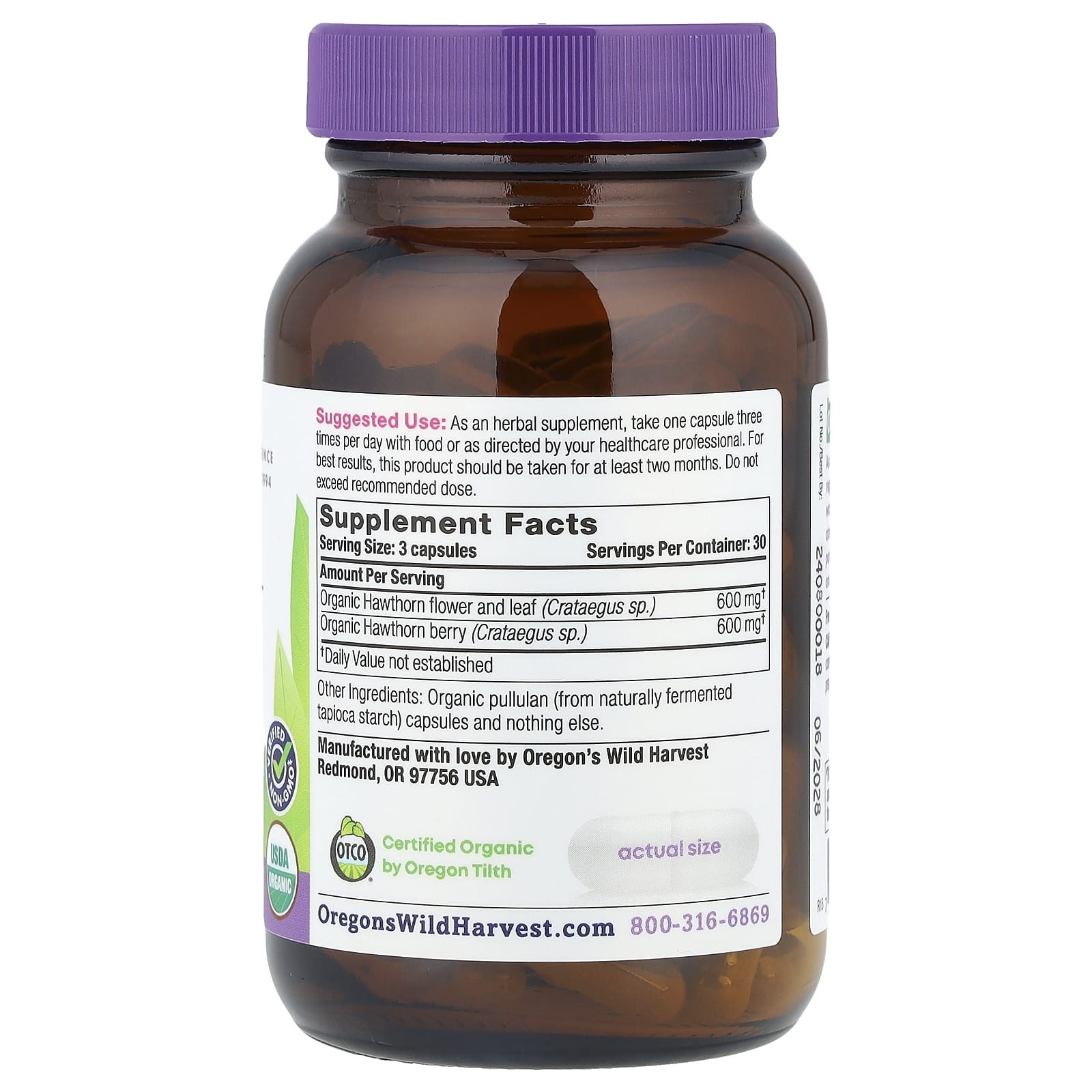Oregon's Wild Harvest, Organic Hawthorn, 90 Vegan Capsules - Image 2