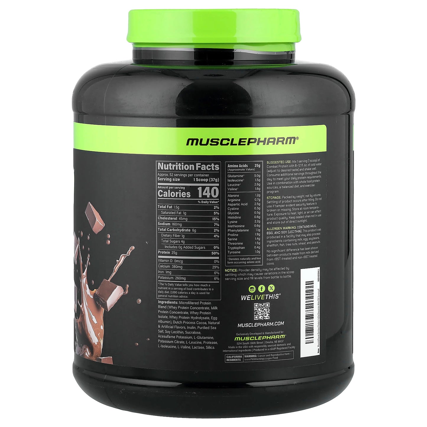 MusclePharm, Combat Protein Powder, Chocolate Milk, 4.1 lb (1.86 kg) - Image 2