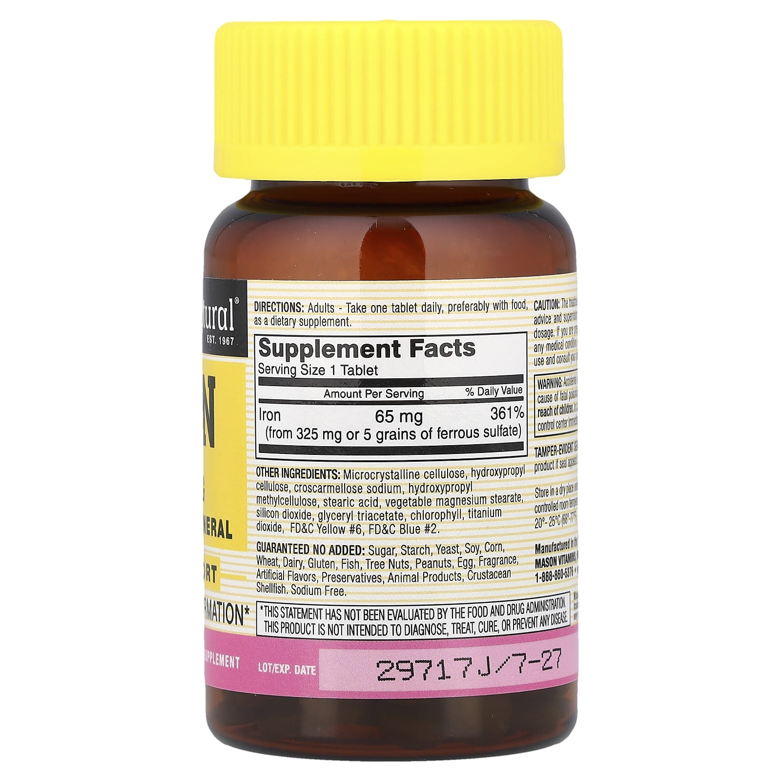 Mason Natural, Iron, 65 mg, 100 Tablets - Image 2