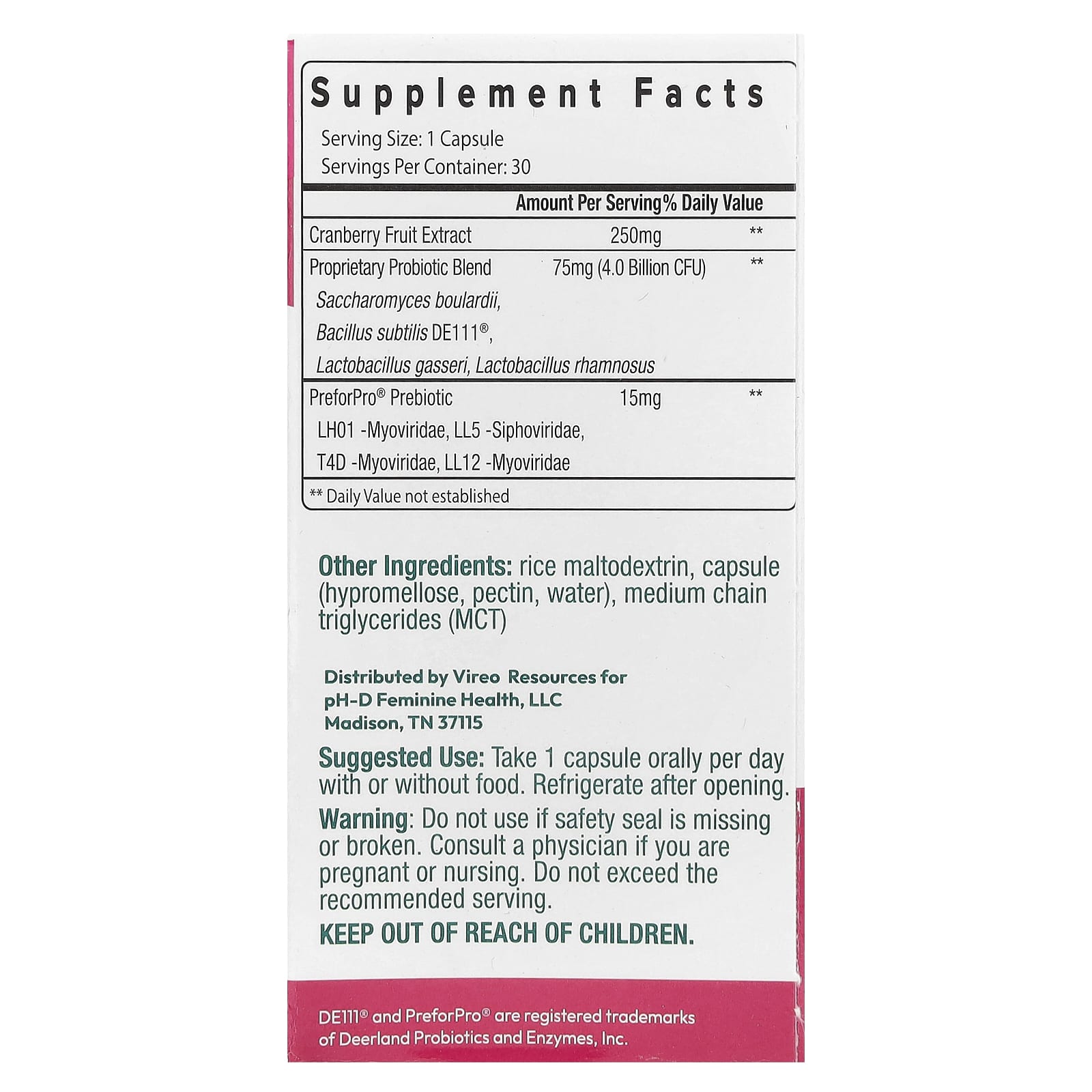 pH-D Feminine Health, Women's Probiotic and Prebiotics With Cranberry, 30 Capsules - Image 2