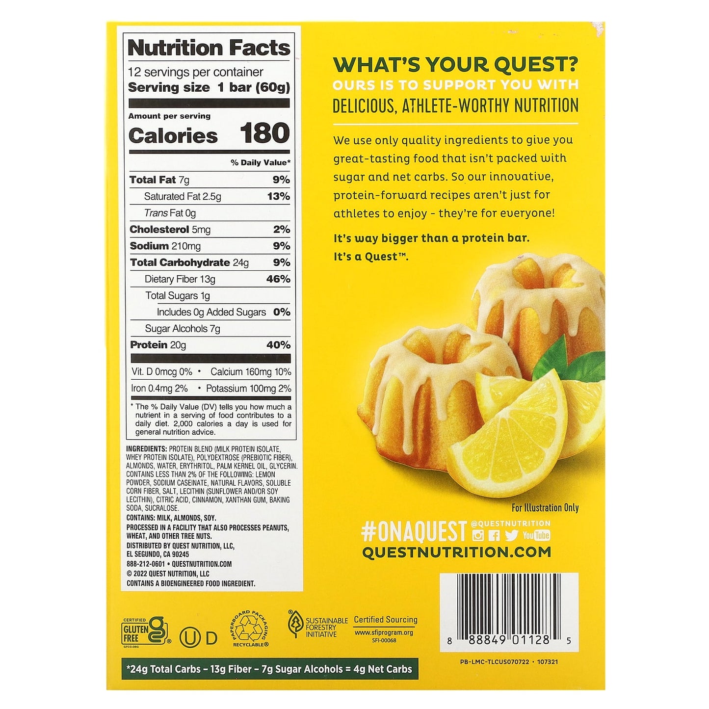 Quest Nutrition, Protein Bar, Lemon Cake, 12 Bars, 2.12 oz (60 g) Each - Image 2