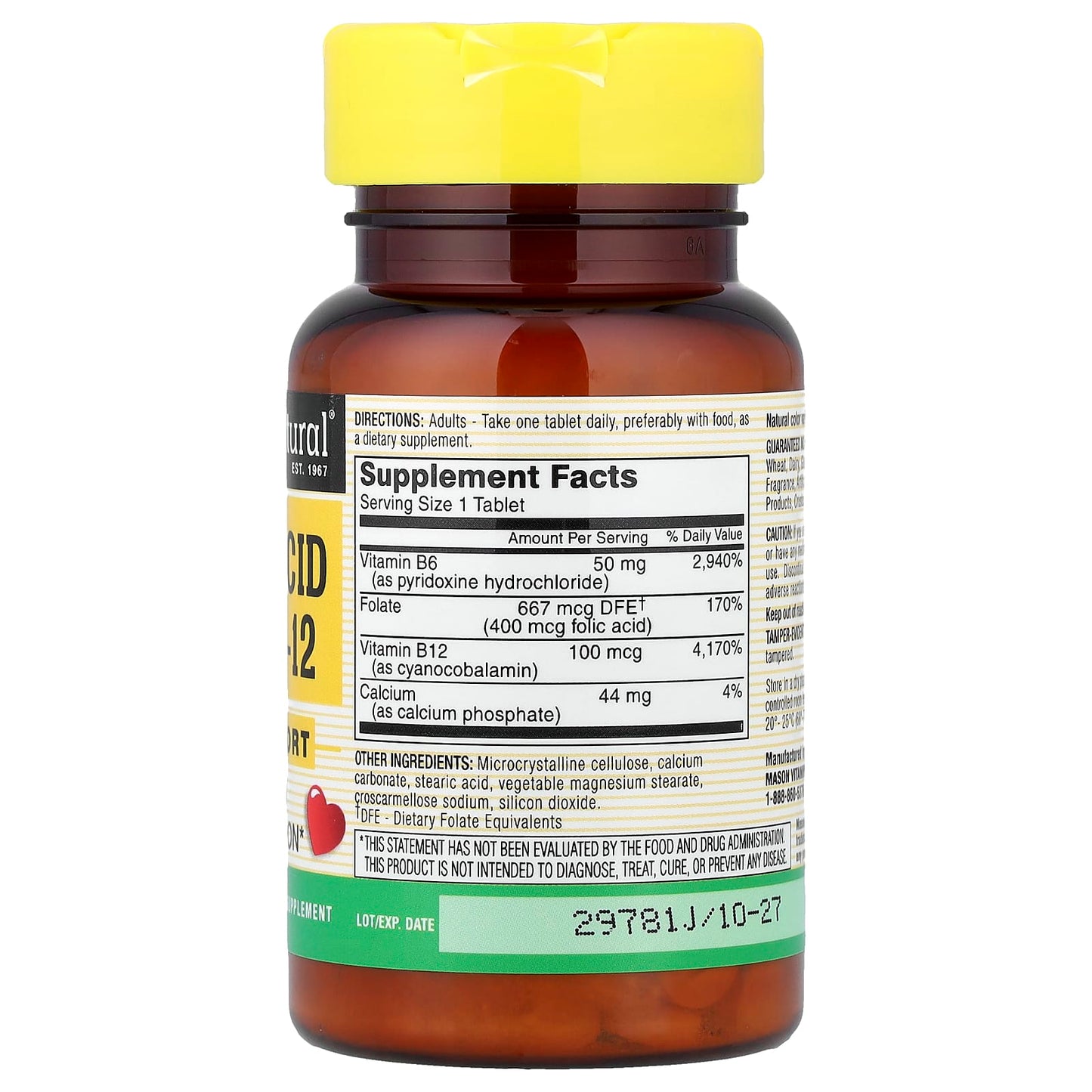 Mason Natural, Folic Acid B6 & B12, 90 Tablets - Image 2