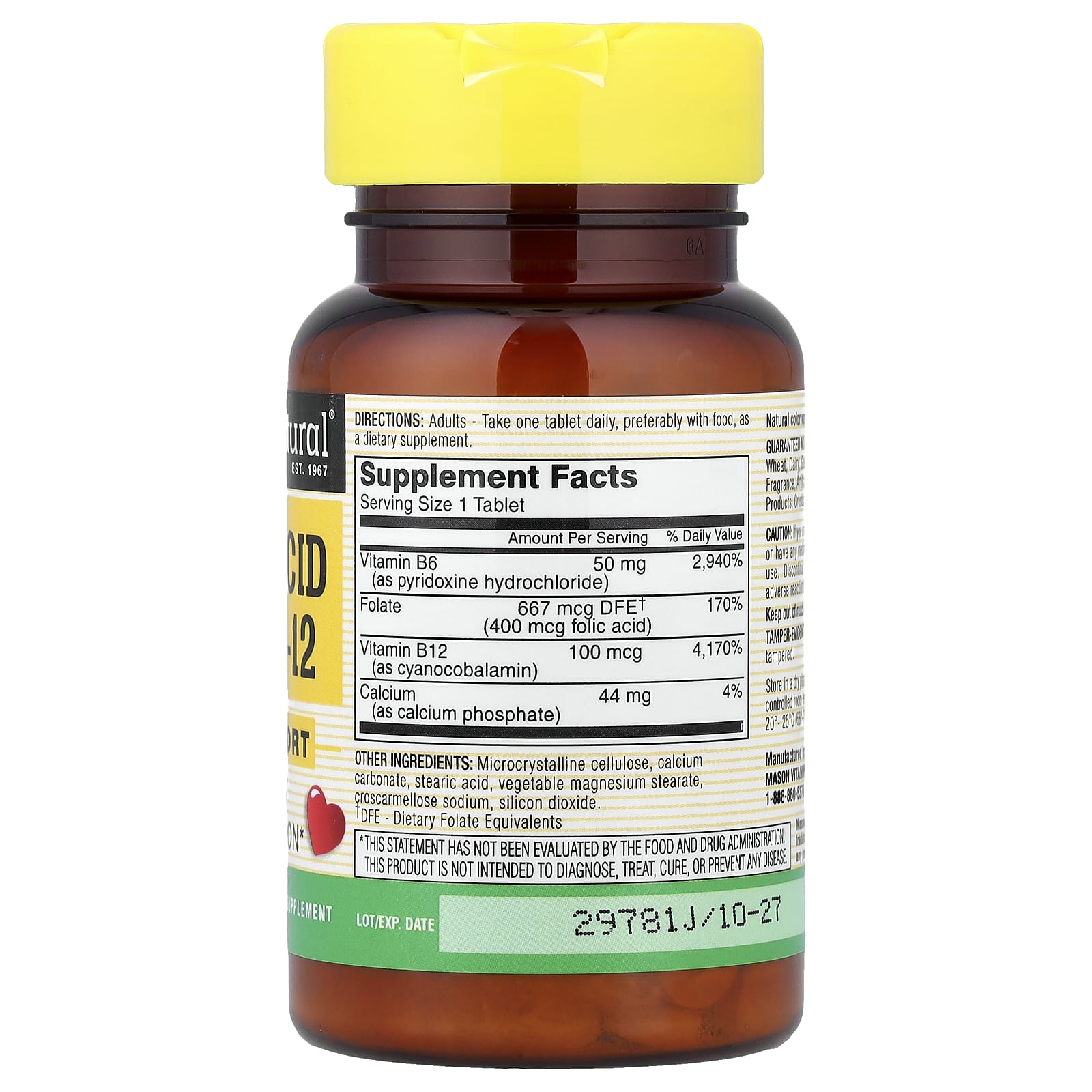 Mason Natural, Folic Acid B6 & B12, 90 Tablets - Image 2