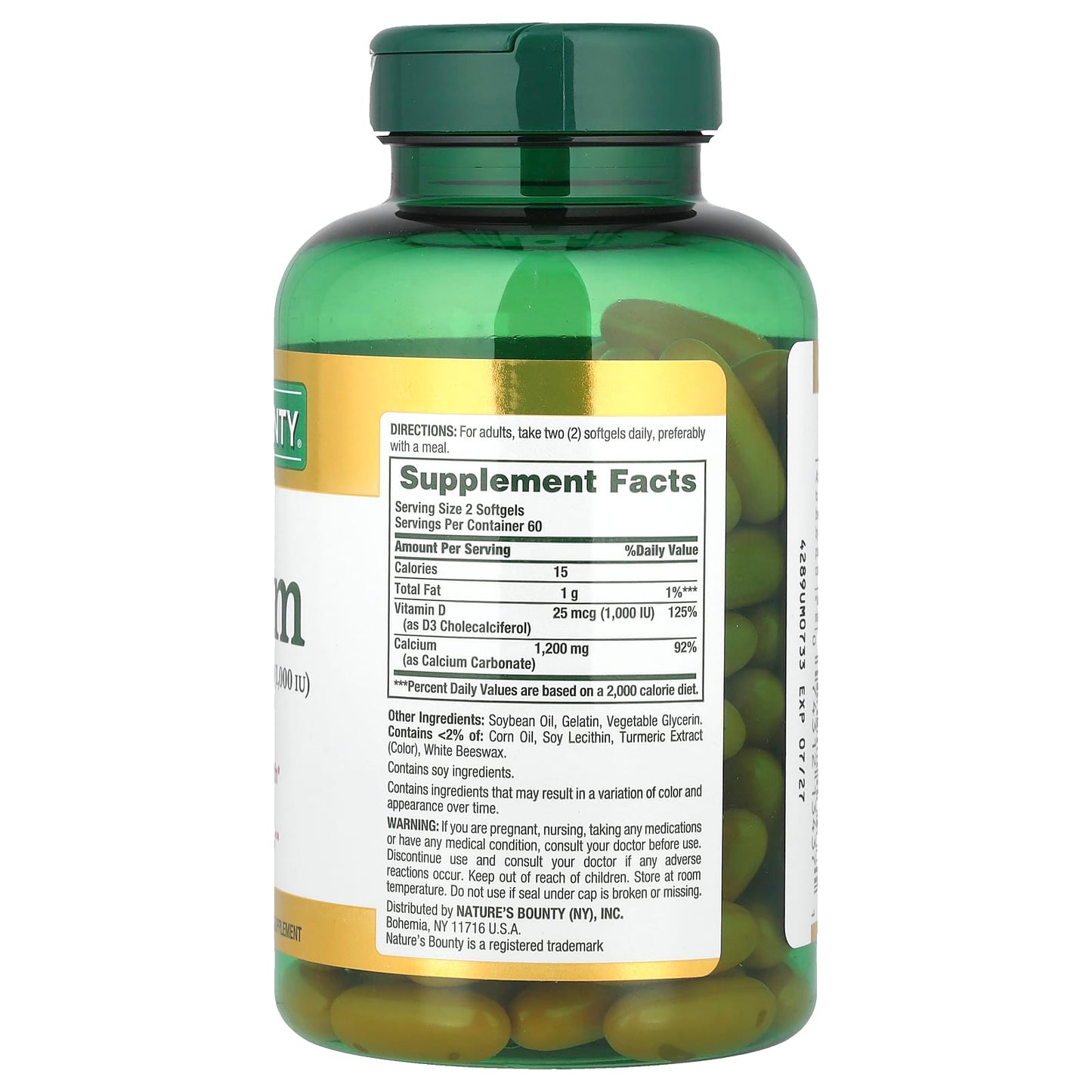 Nature's Bounty, Calcium Plus Vitamin D3, 120 Softgels - Image 2