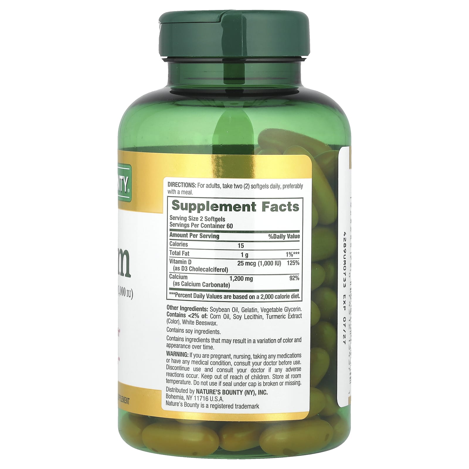 Nature's Bounty, Calcium Plus Vitamin D3, 120 Softgels - Image 2