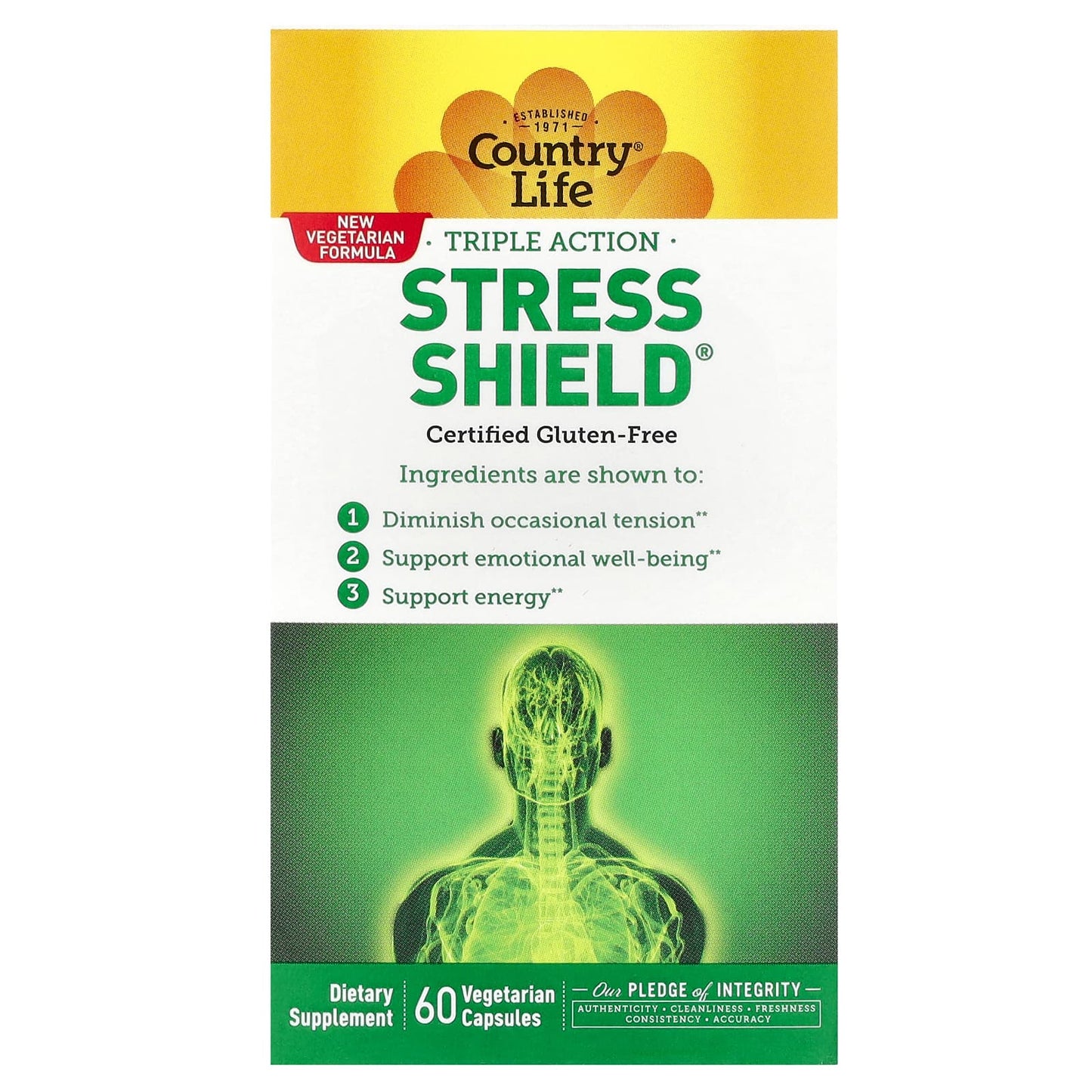 Country Life Triple Action Stress Shield 60 Veg Capsules - Image 1