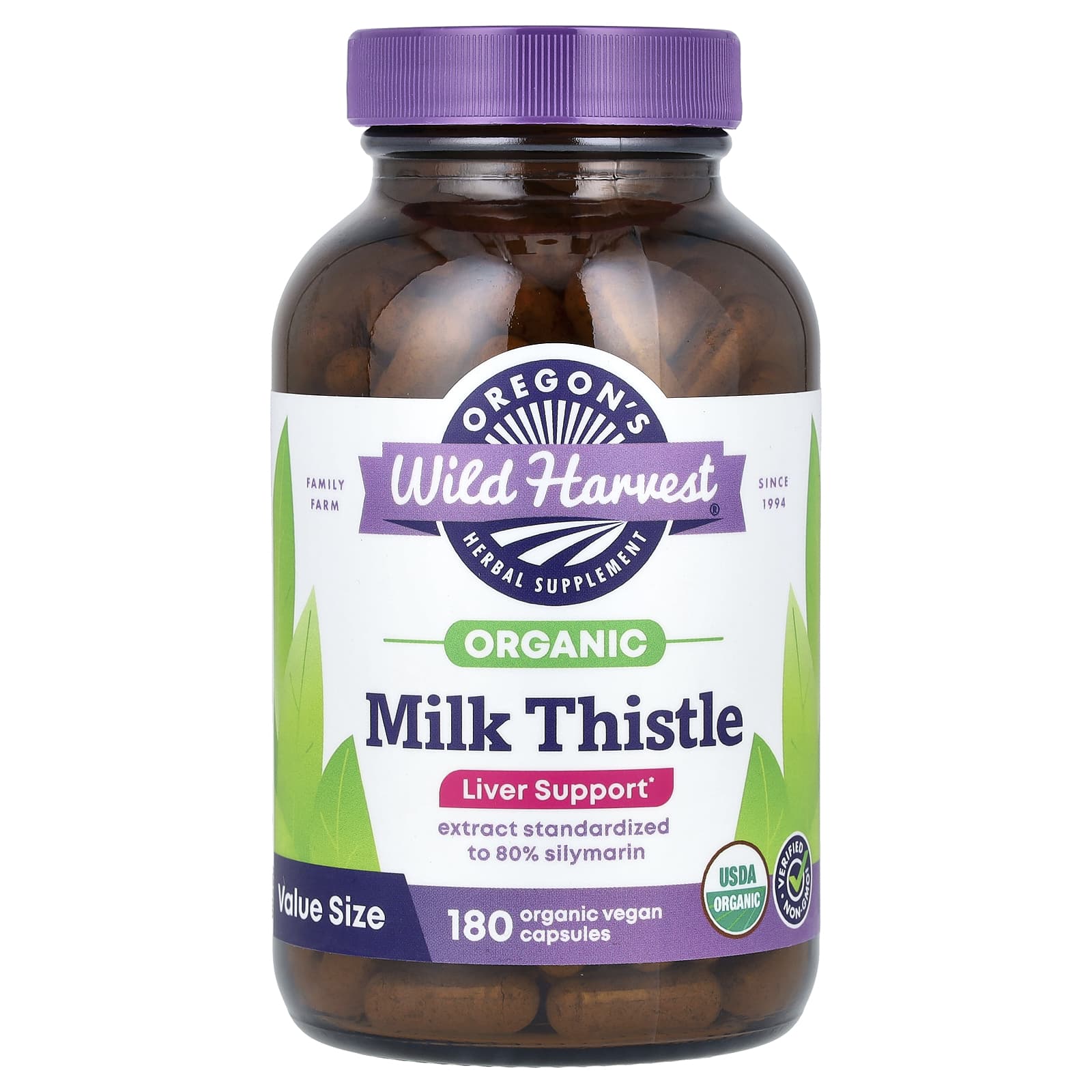Oregon's Wild Harvest, Organic Milk Thistle, 180 Organic Vegan Capsules - Image 1