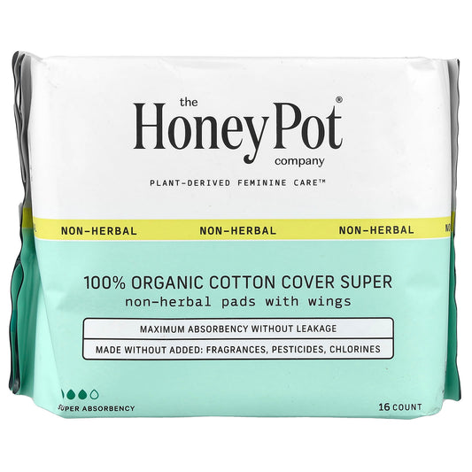 The Honey Pot Company, Organic Non-Herbal Pads with Wings, Super, 16 Count - Image 1