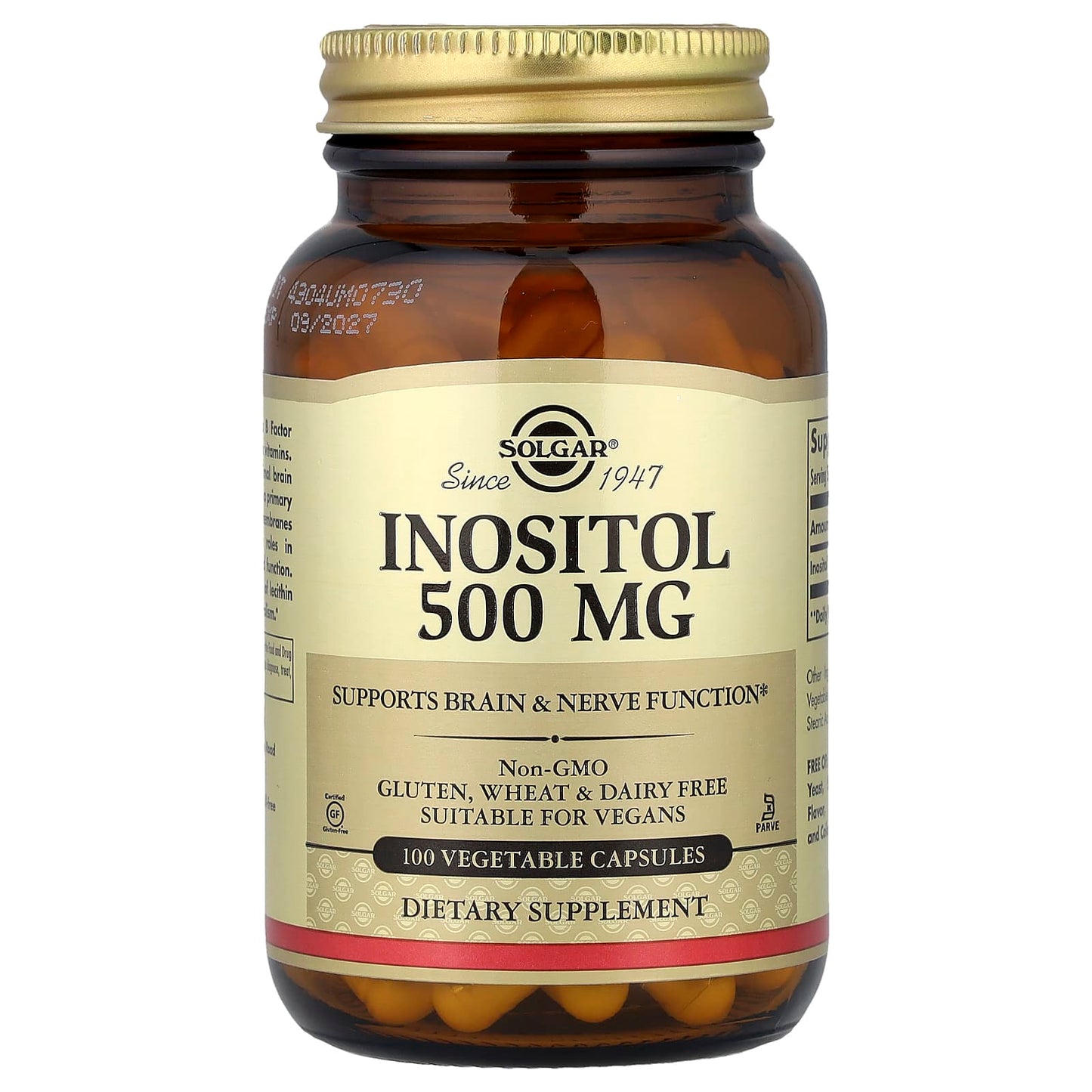 Solgar, Inositol, 500 mg, 100 Vegetable Capsules - Image 1