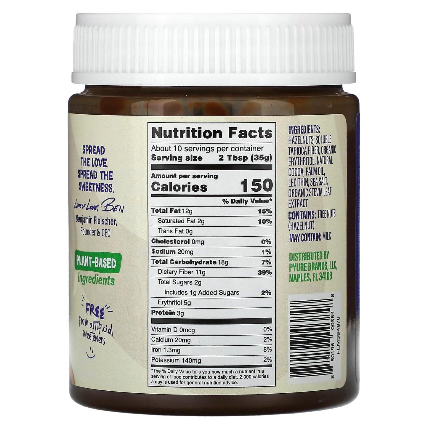 Pyure, Hazelnut Spread with Cocoa, Non-GMO, Keto, Gluten-Free, 13 oz (369 g) - Image 2
