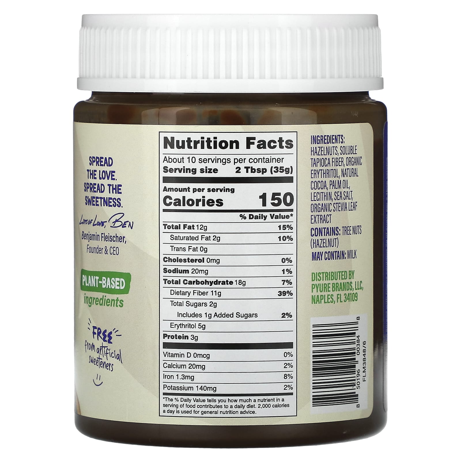 Pyure, Hazelnut Spread with Cocoa, Non-GMO, Keto, Gluten-Free, 13 oz (369 g) - Image 2