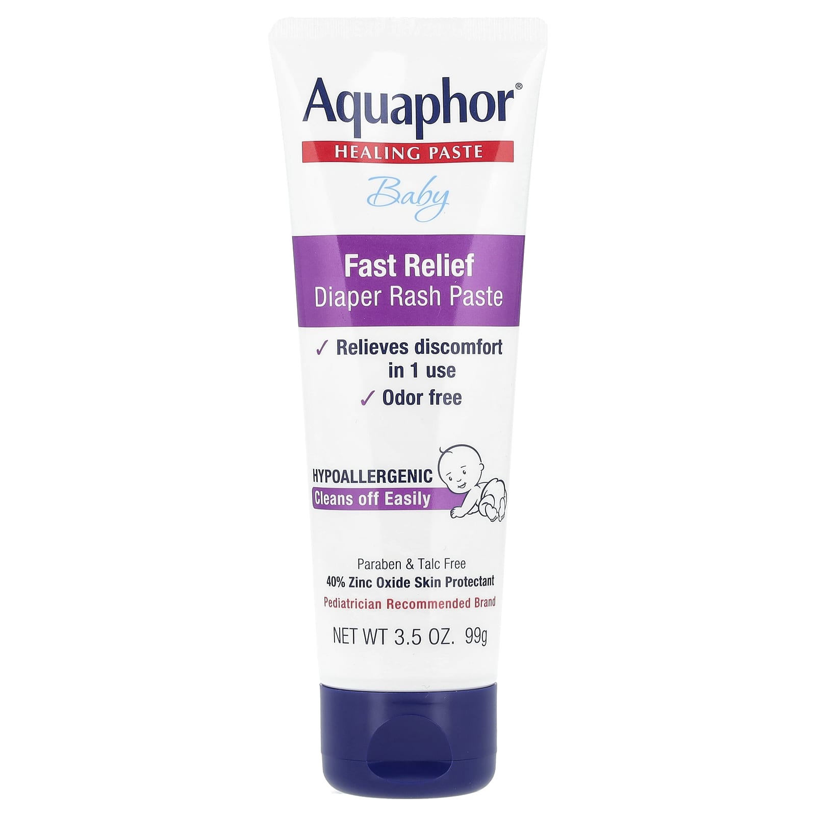 Fast Diaper Rash Relief with Aquaphor 40% Zinc Oxide Paste, 3.5 oz - Image 1