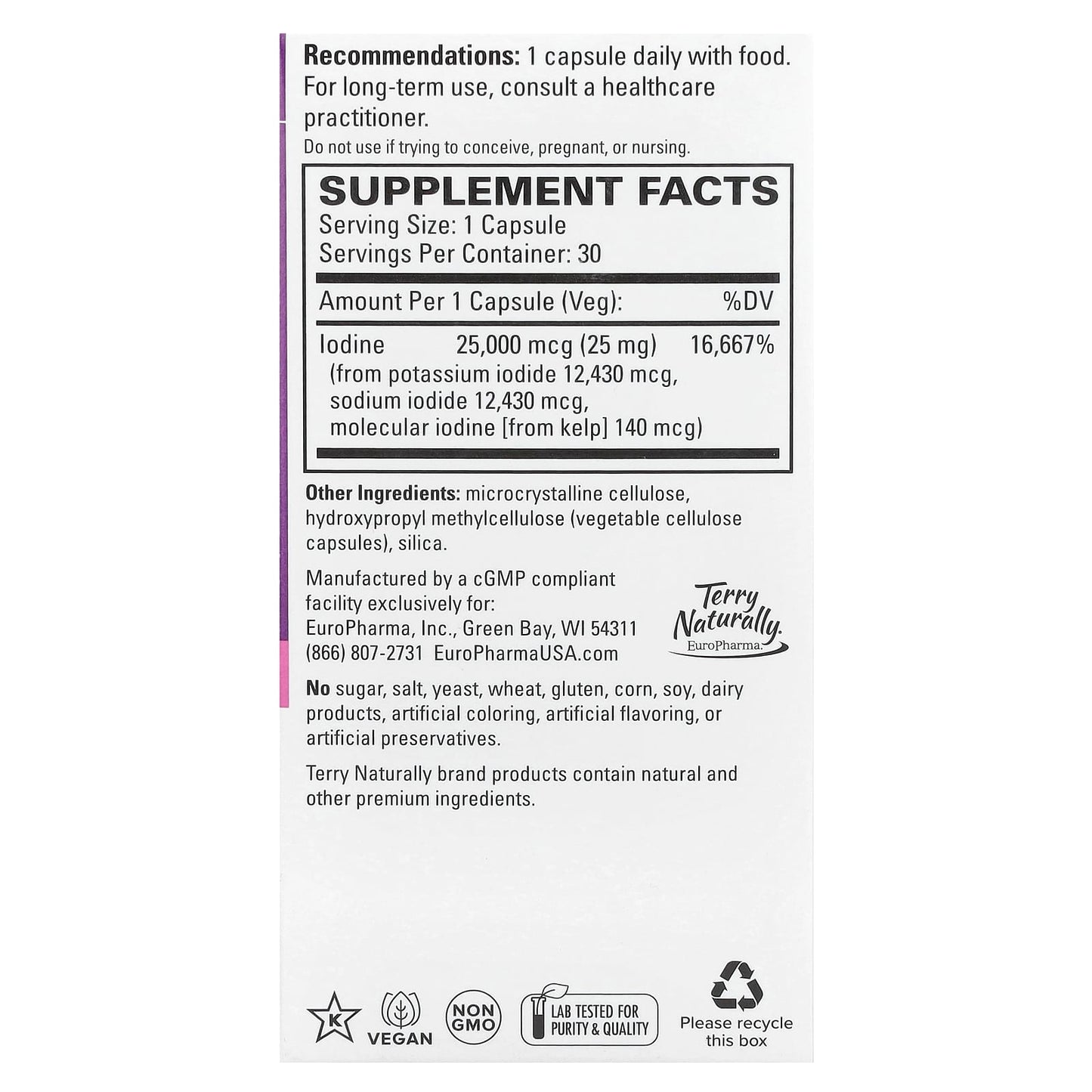 Terry Naturally, Tri-Iodine®, 25 mg, 30 Capsules - Image 2