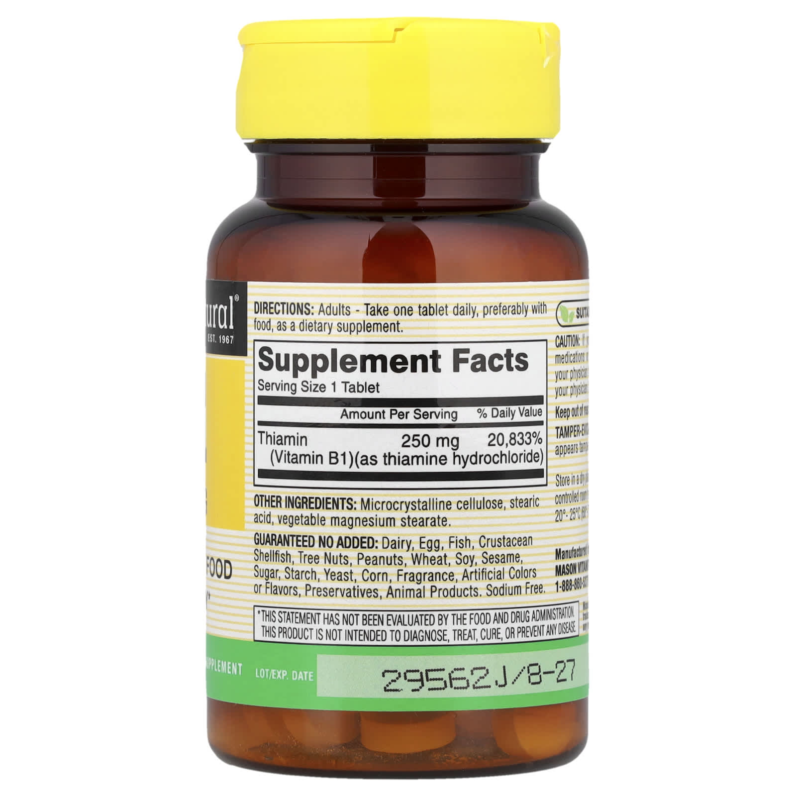 Mason Natural, Vitamin B-1, 250 mg, 100 Tablets - Image 2