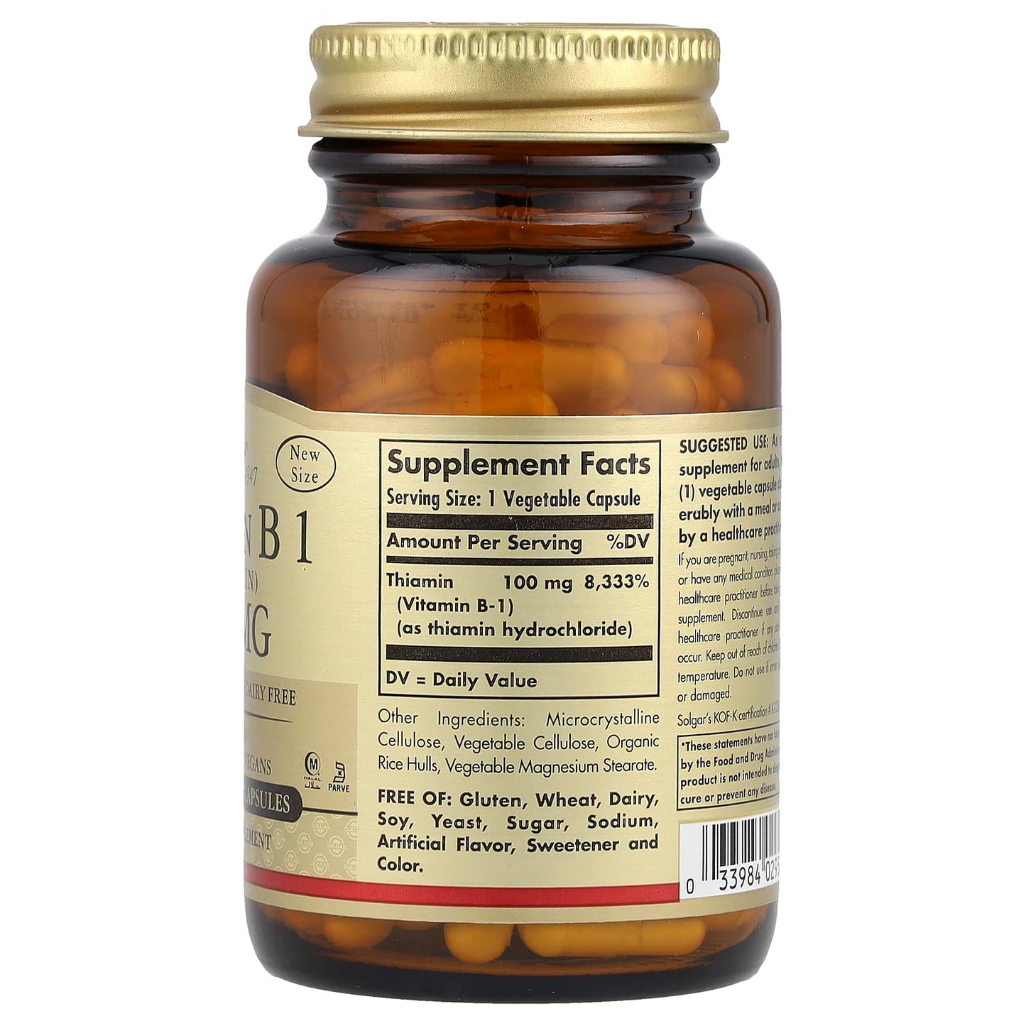 Solgar, Vitamin B1, 100 mg, 100 Vegetable Capsules