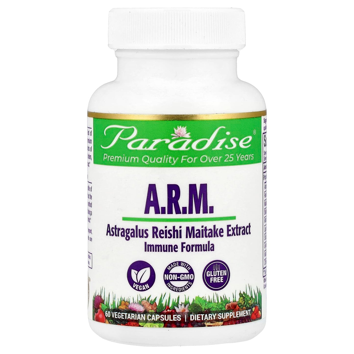 Paradise Herbs, A.R.M. Astragalus, Reishi, Maitake Extract, 60 Vegetarian Capsules - Image 1