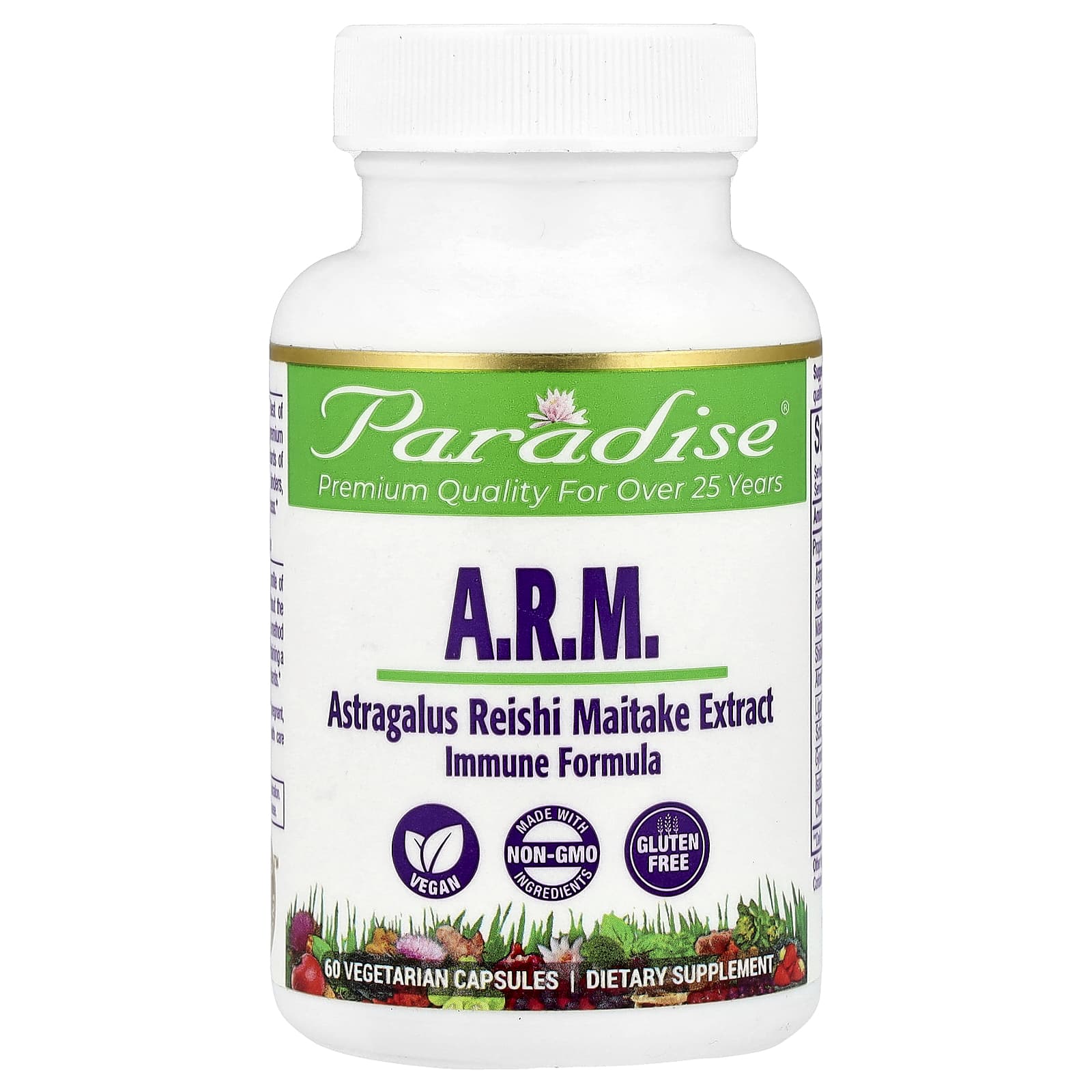 Paradise Herbs, A.R.M. Astragalus, Reishi, Maitake Extract, 60 Vegetarian Capsules - Image 1