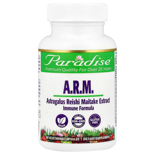 Paradise Herbs, A.R.M. Astragalus, Reishi, Maitake Extract, 60 Vegetarian Capsules - Image 1