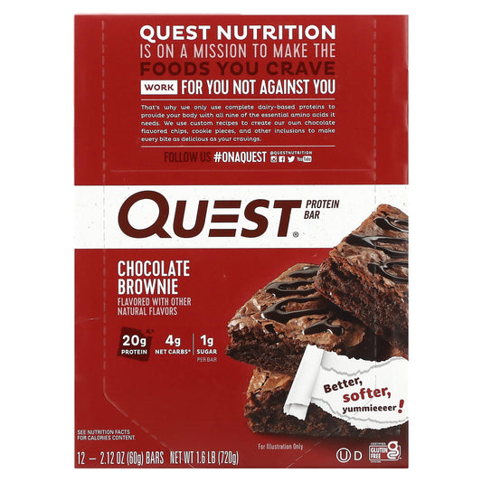 Quest Nutrition, Protein Bar, Chocolate Brownie, 12 Bars, 2.12 oz (60 g) Each - Image 1